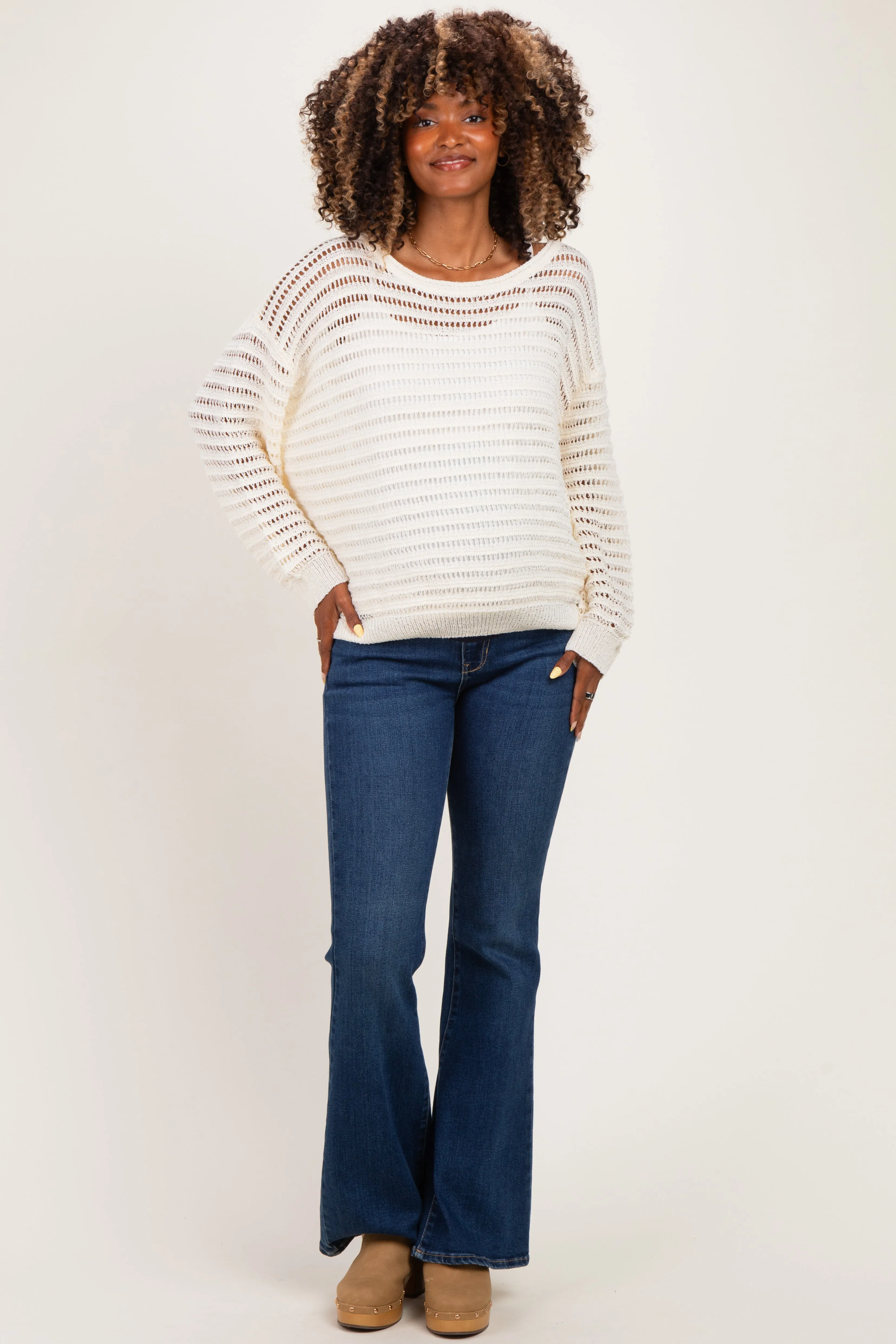 Ivory Open Knit Striped Maternity Sweater Top sold by Pinkblush product image thumbnail 2
