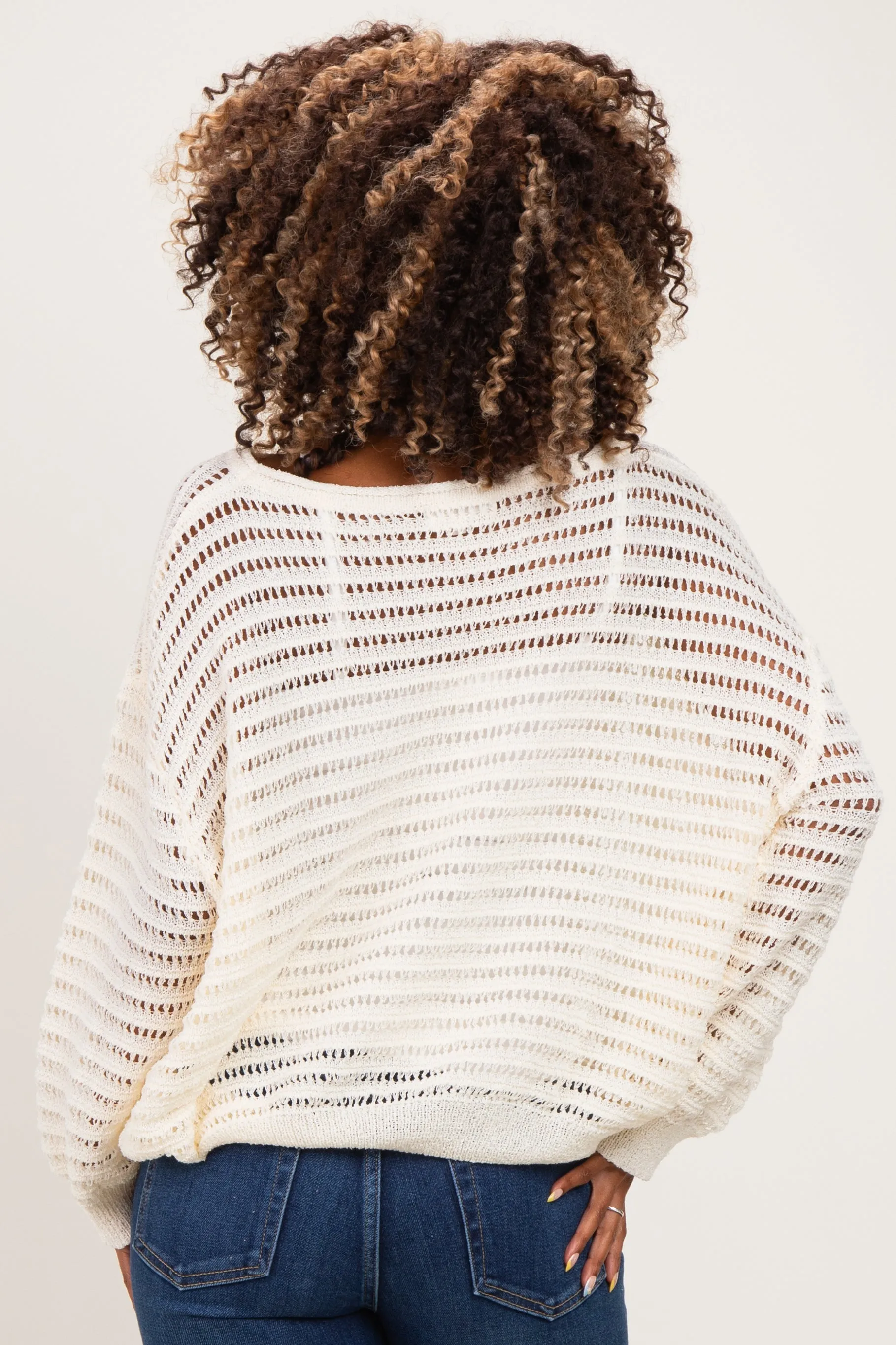 Ivory Open Knit Striped Maternity Sweater Top sold by Pinkblush product image thumbnail 3