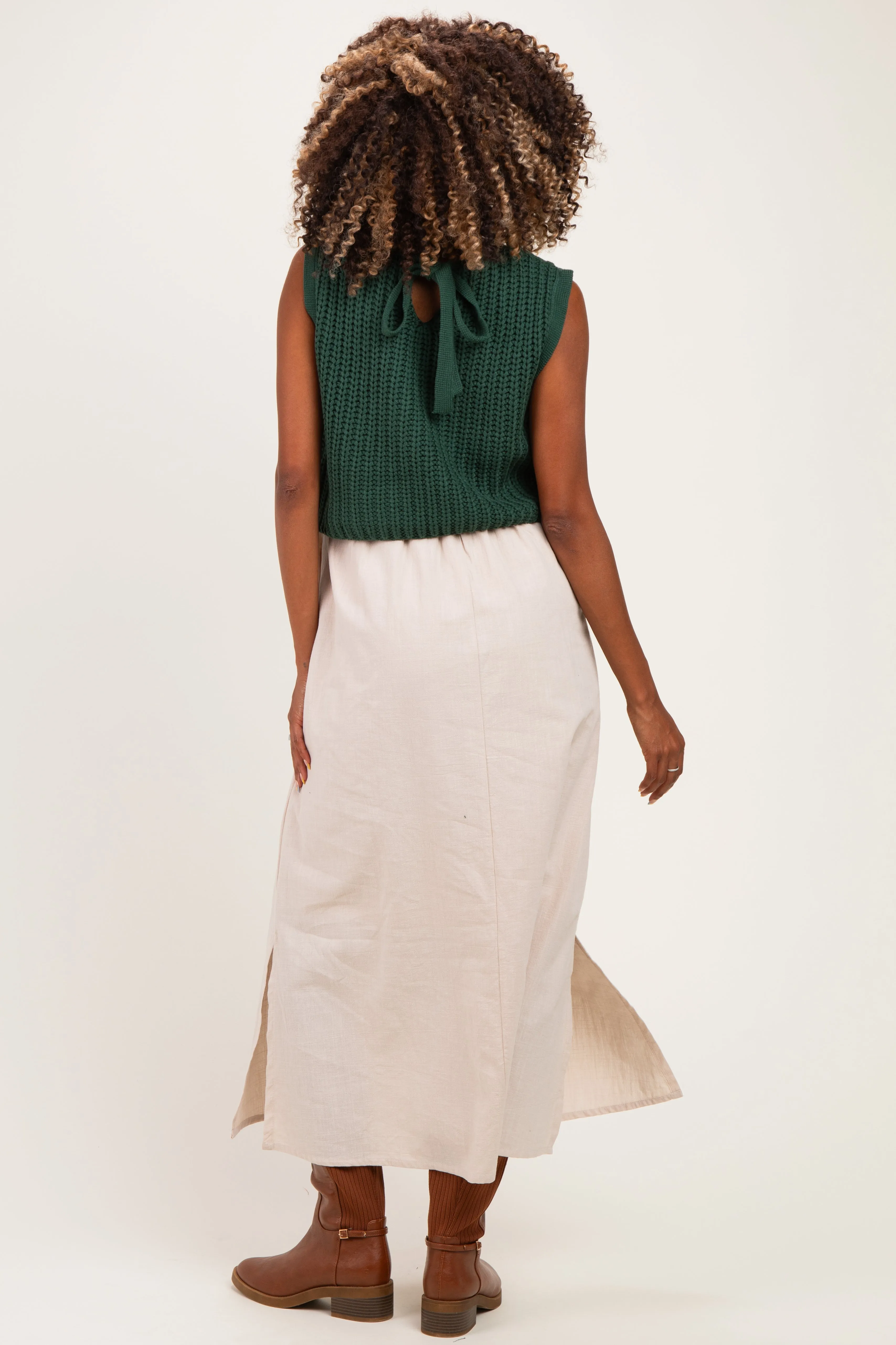 Forest Green/ Taupe Sleeveless Sweater Top Colorblock Maternity Midi Dress sold by Pinkblush product image thumbnail 3