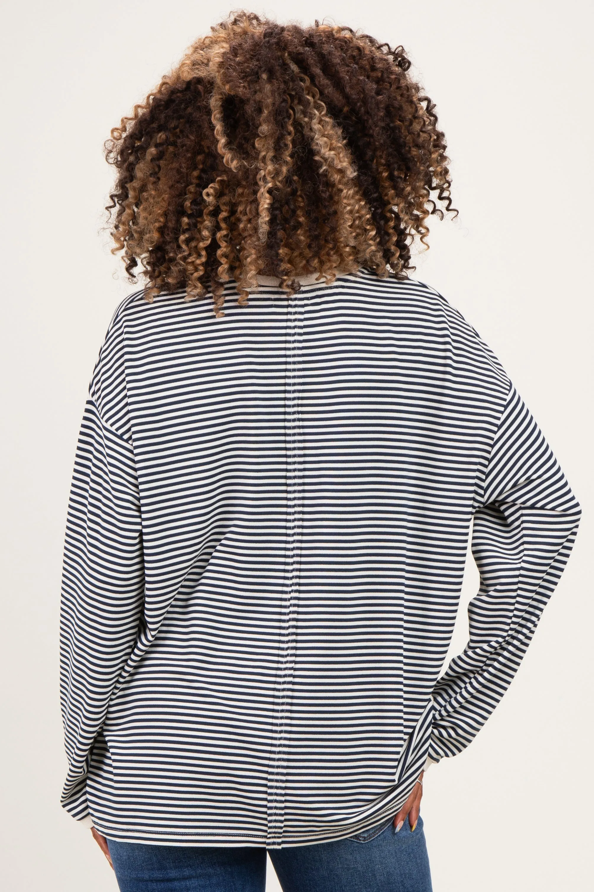 Navy Striped Oversized Maternity Long Sleeve Top sold by Pinkblush product image thumbnail 4