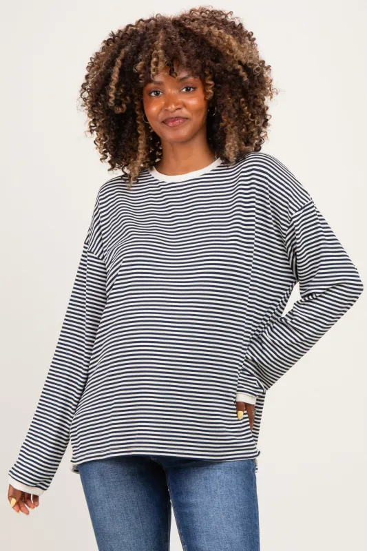 Navy Striped Oversized Maternity Long Sleeve Top made by Wishlist