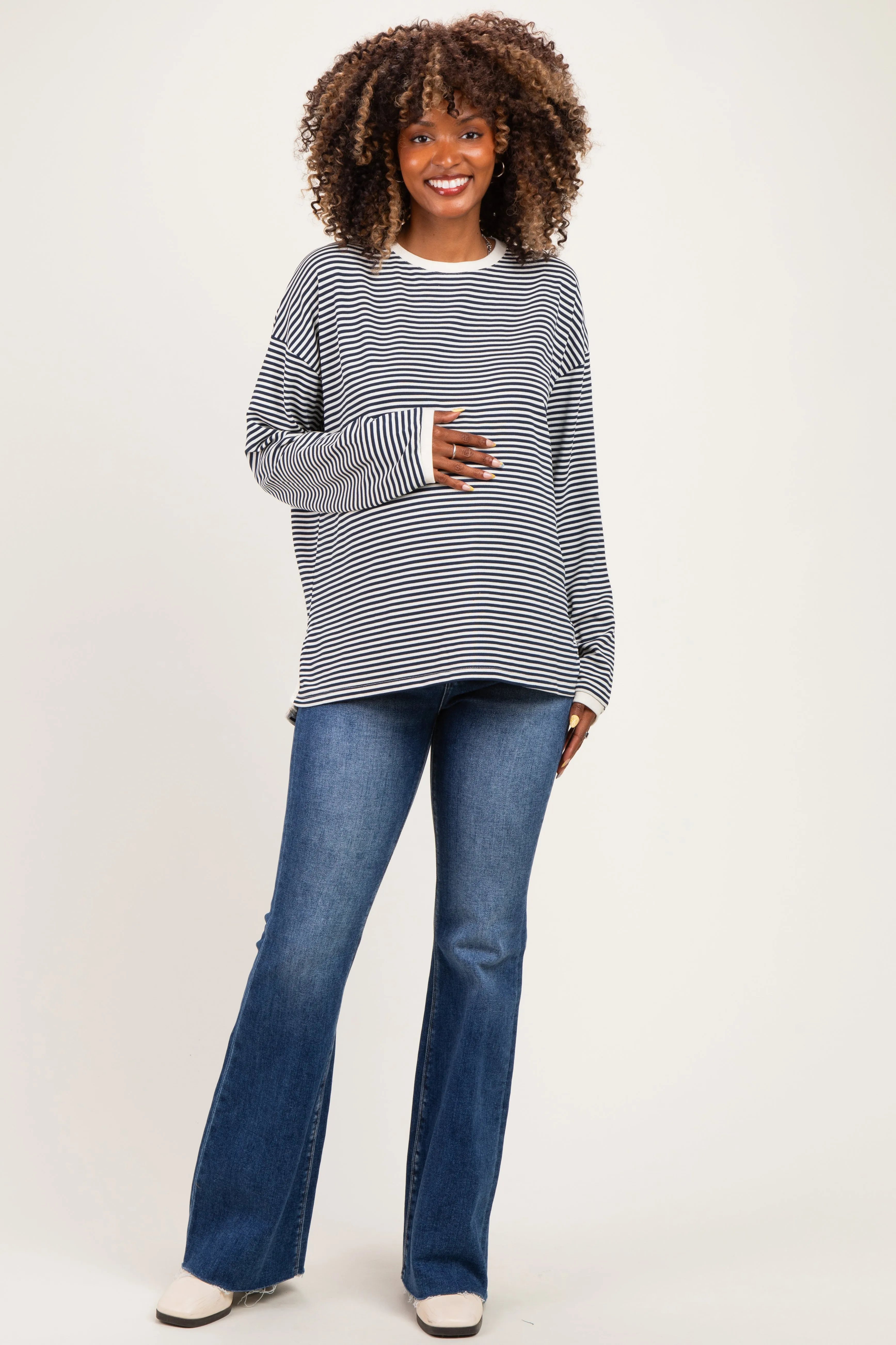 Navy Striped Oversized Maternity Long Sleeve Top sold by Pinkblush product image thumbnail 2