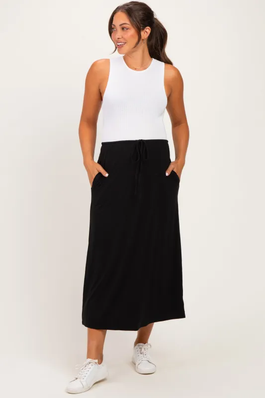 Black Front Tie Maternity Maxi Skirt made by Final Touch