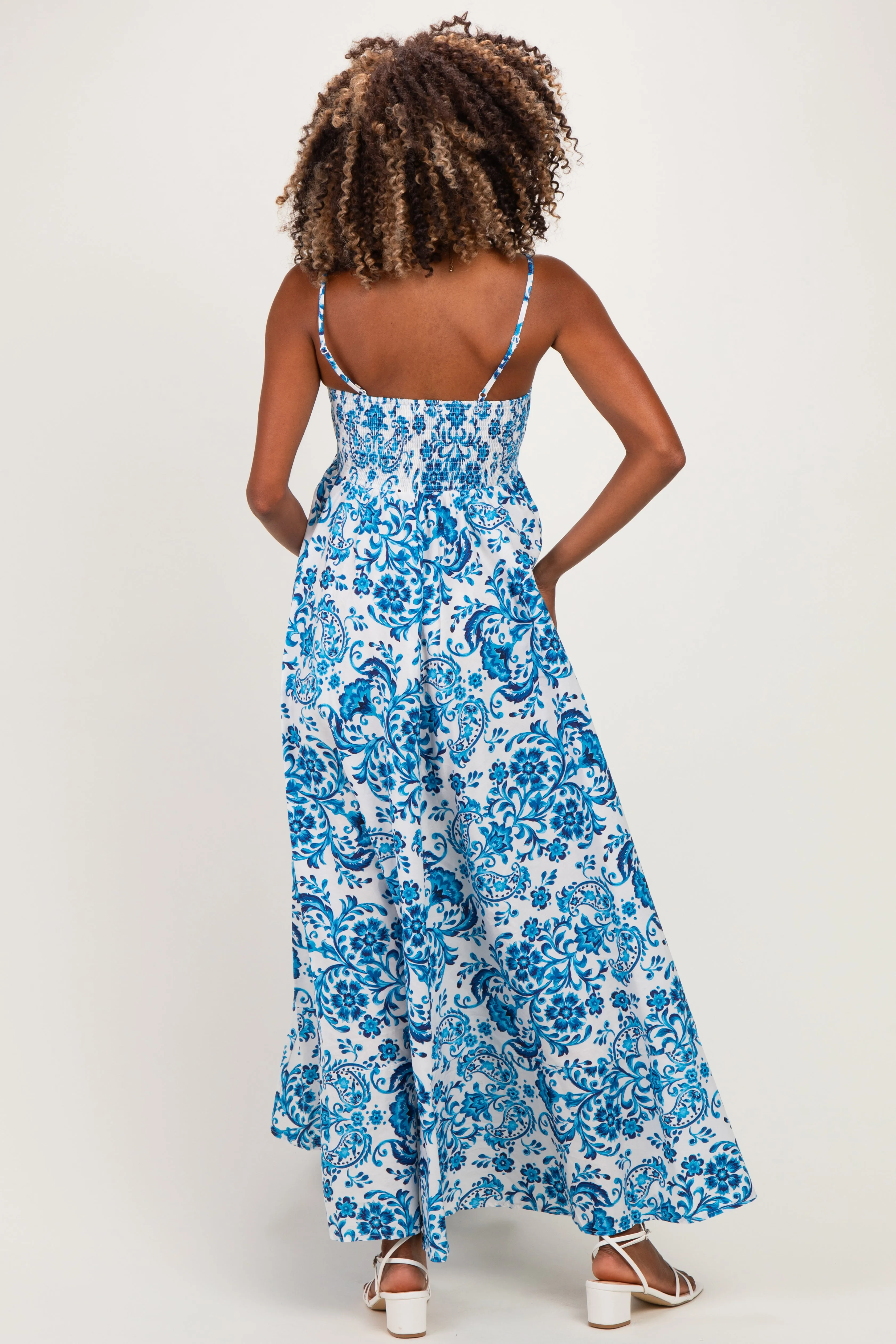 Blue Floral Damask Maternity Maxi Dress sold by Pinkblush product image thumbnail 3