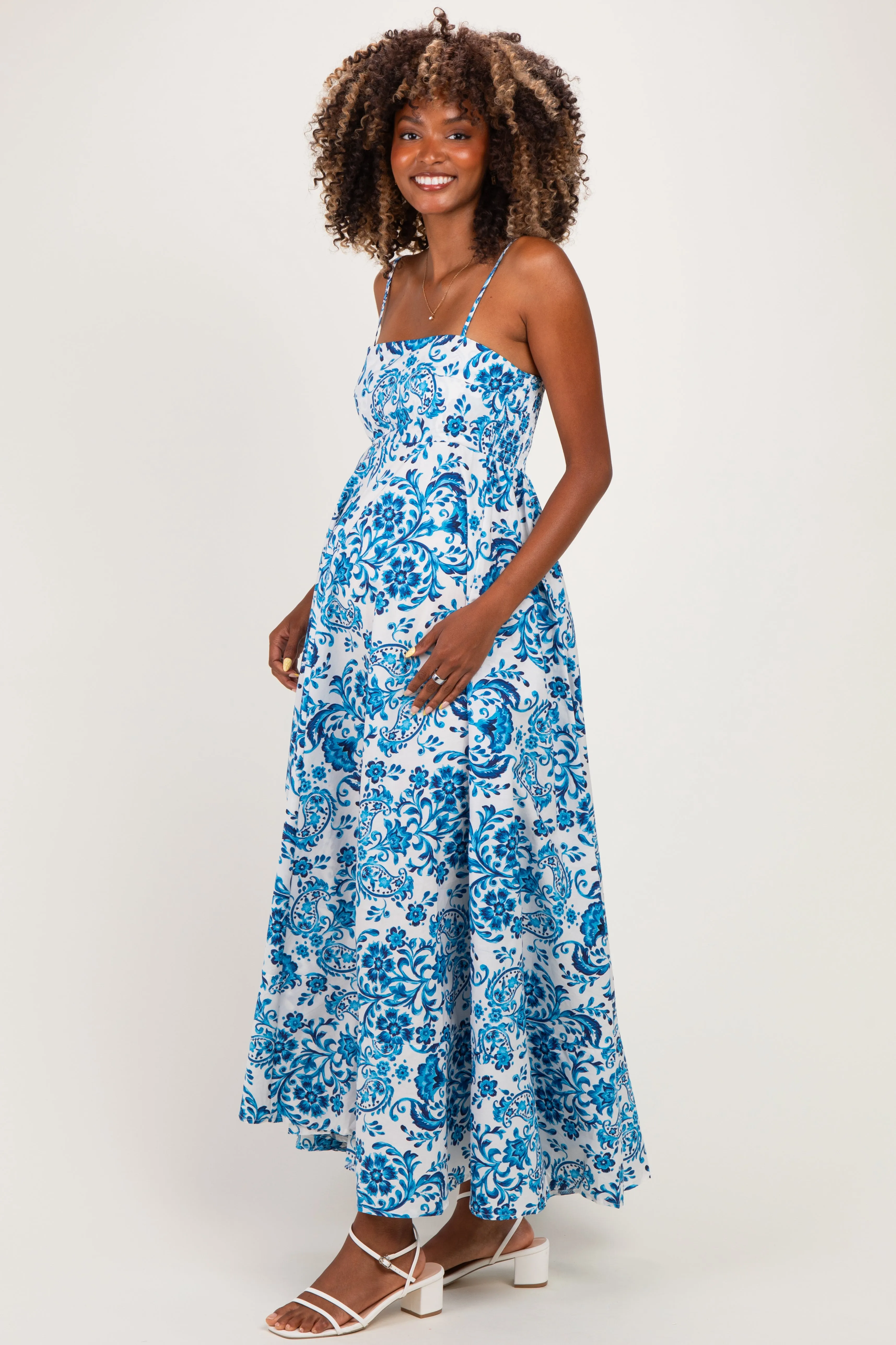 Blue Floral Damask Maternity Maxi Dress sold by Pinkblush product image thumbnail 2