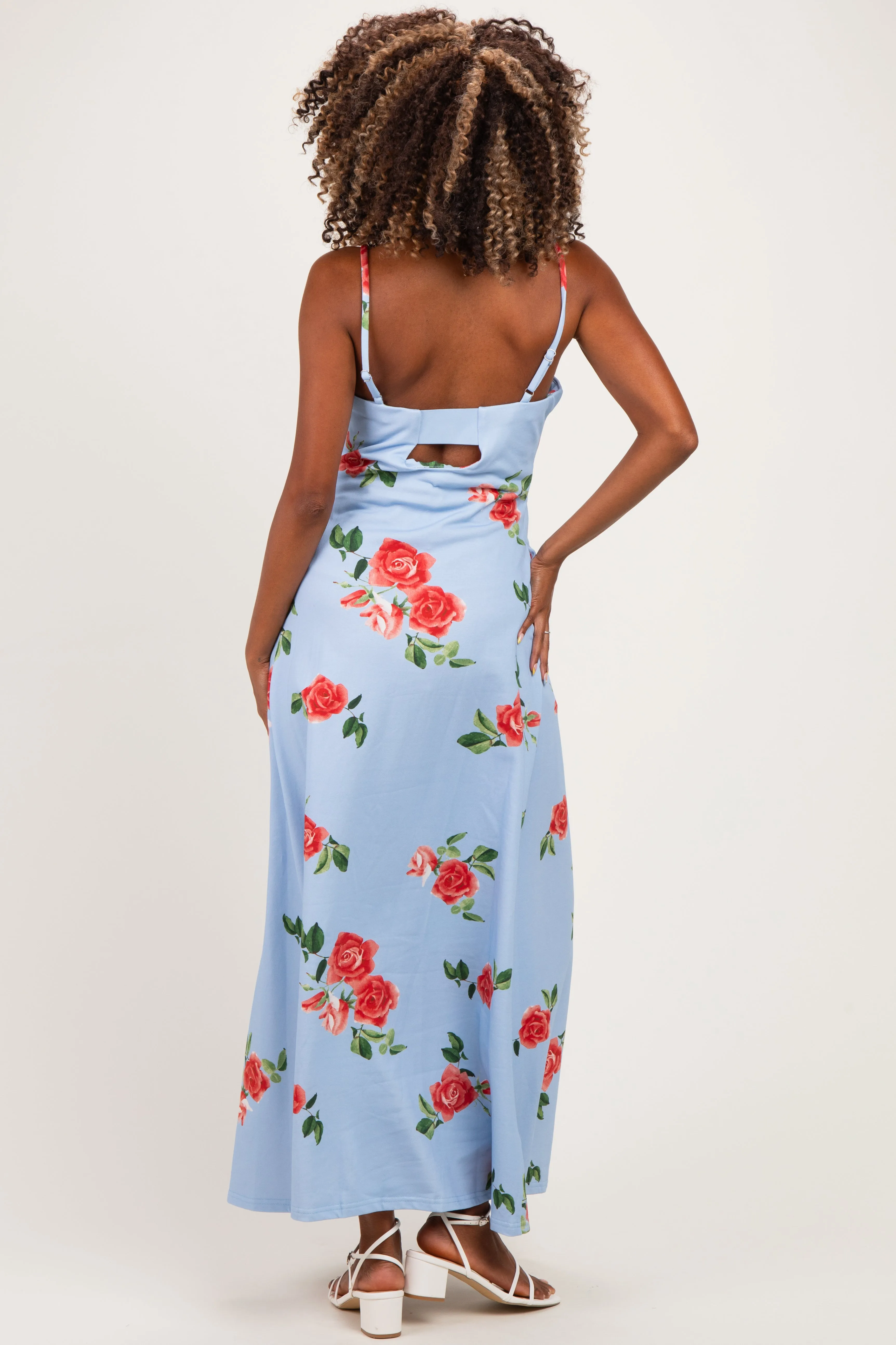 Light Blue Floral Thin Strap Maternity Midi Dress sold by Pinkblush product image thumbnail 3