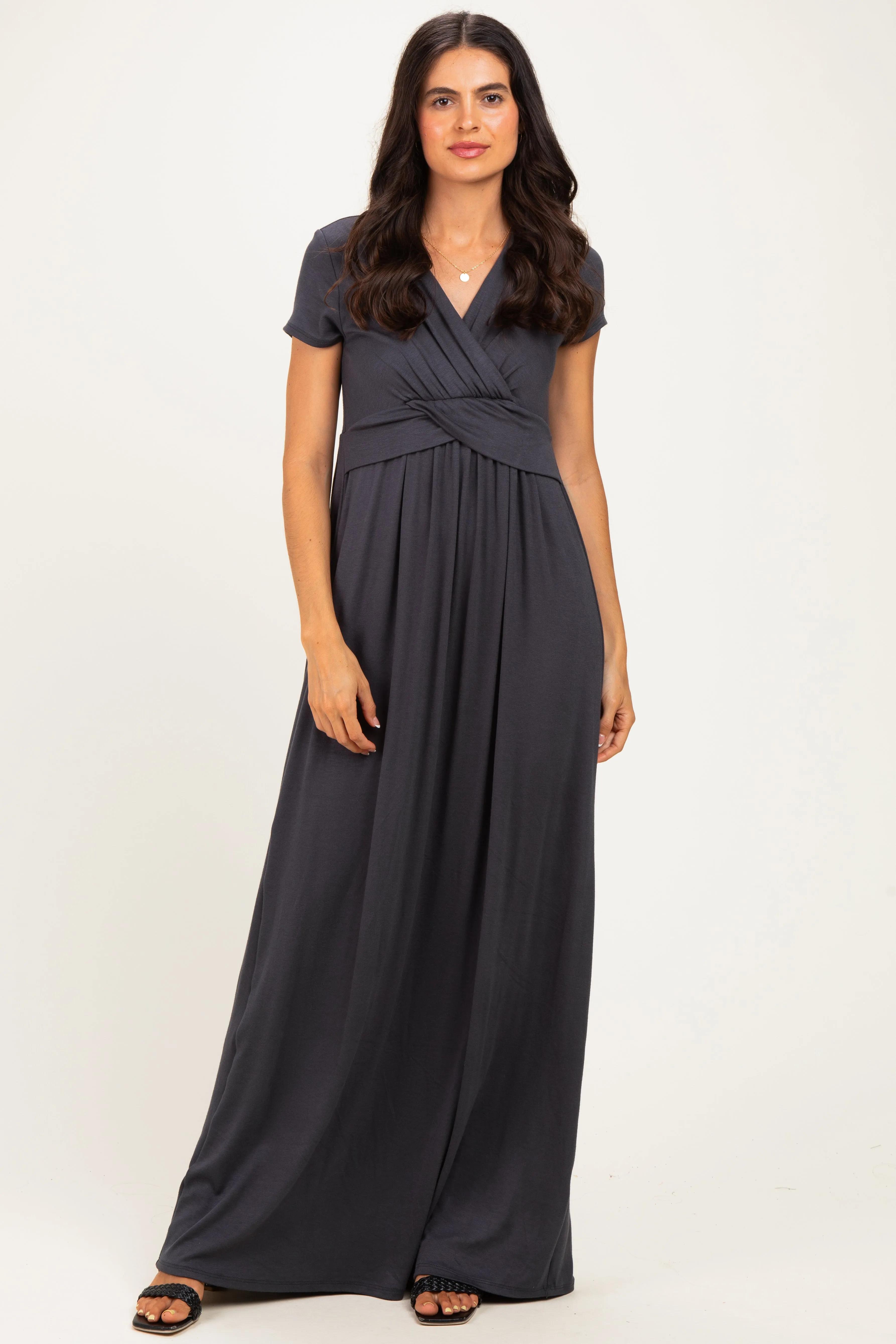 PinkBlush Charcoal Draped Nursing Maxi Dress sold by Pinkblush