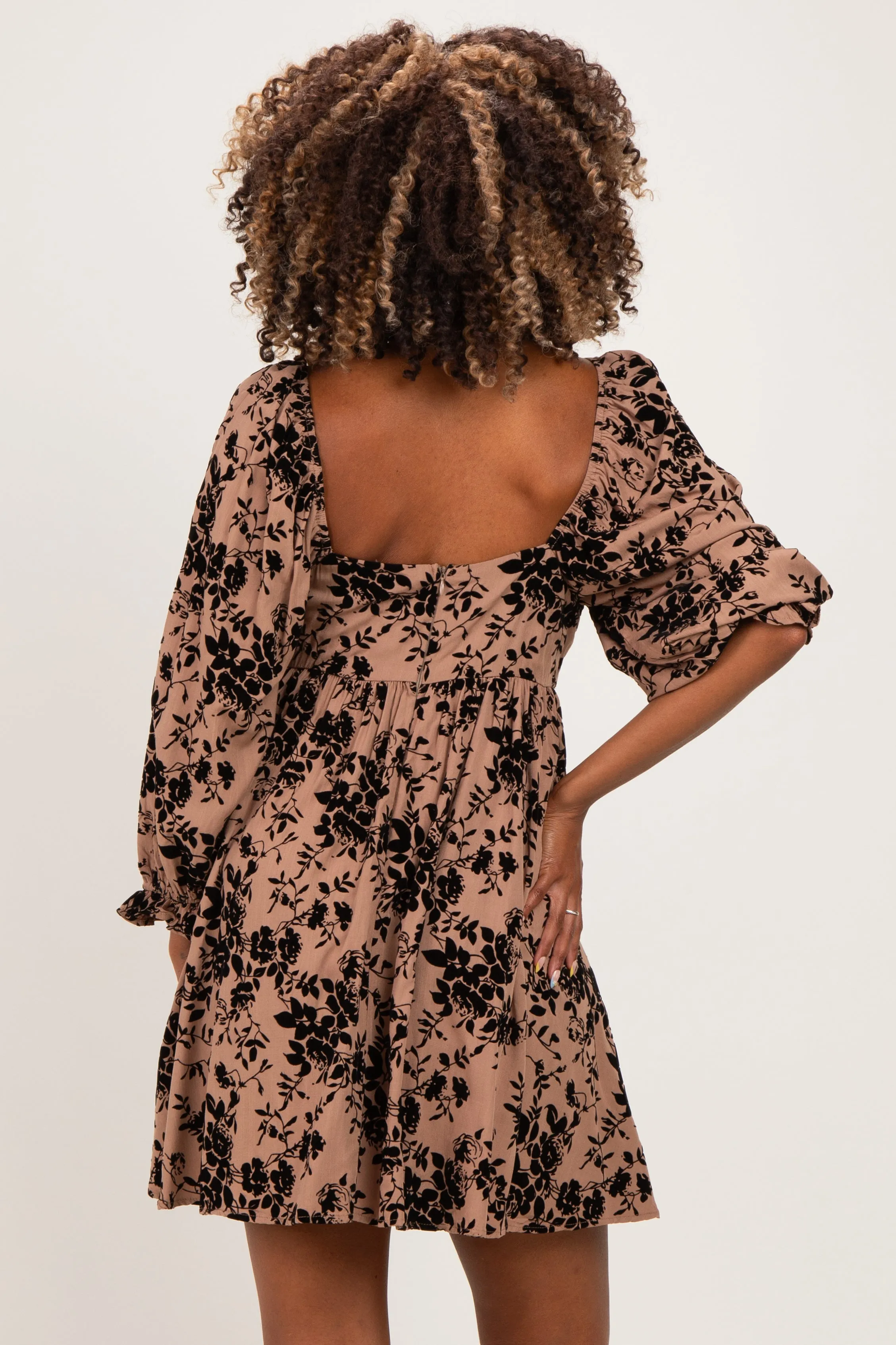 Taupe Floral Square Neck Maternity Dress sold by Pinkblush product image thumbnail 4