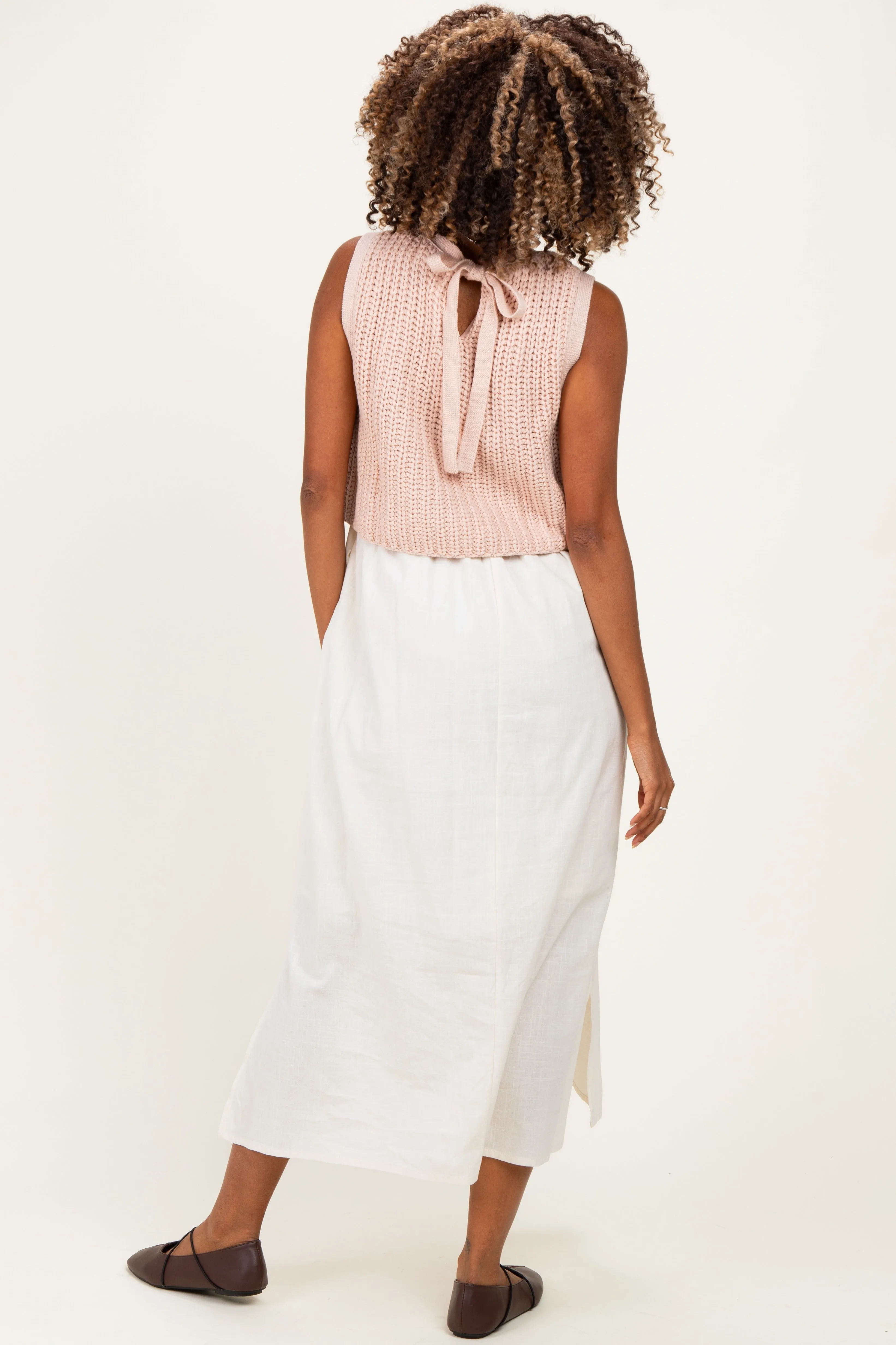 Peach Sleeveless Sweater Top Colorblock Maternity Midi Dress sold by Pinkblush product image thumbnail 2
