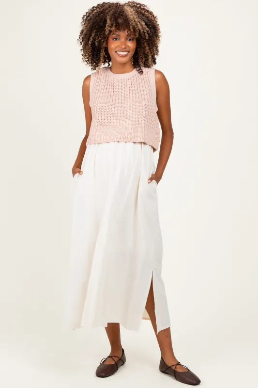 Peach Sleeveless Sweater Top Colorblock Maternity Midi Dress made by In February