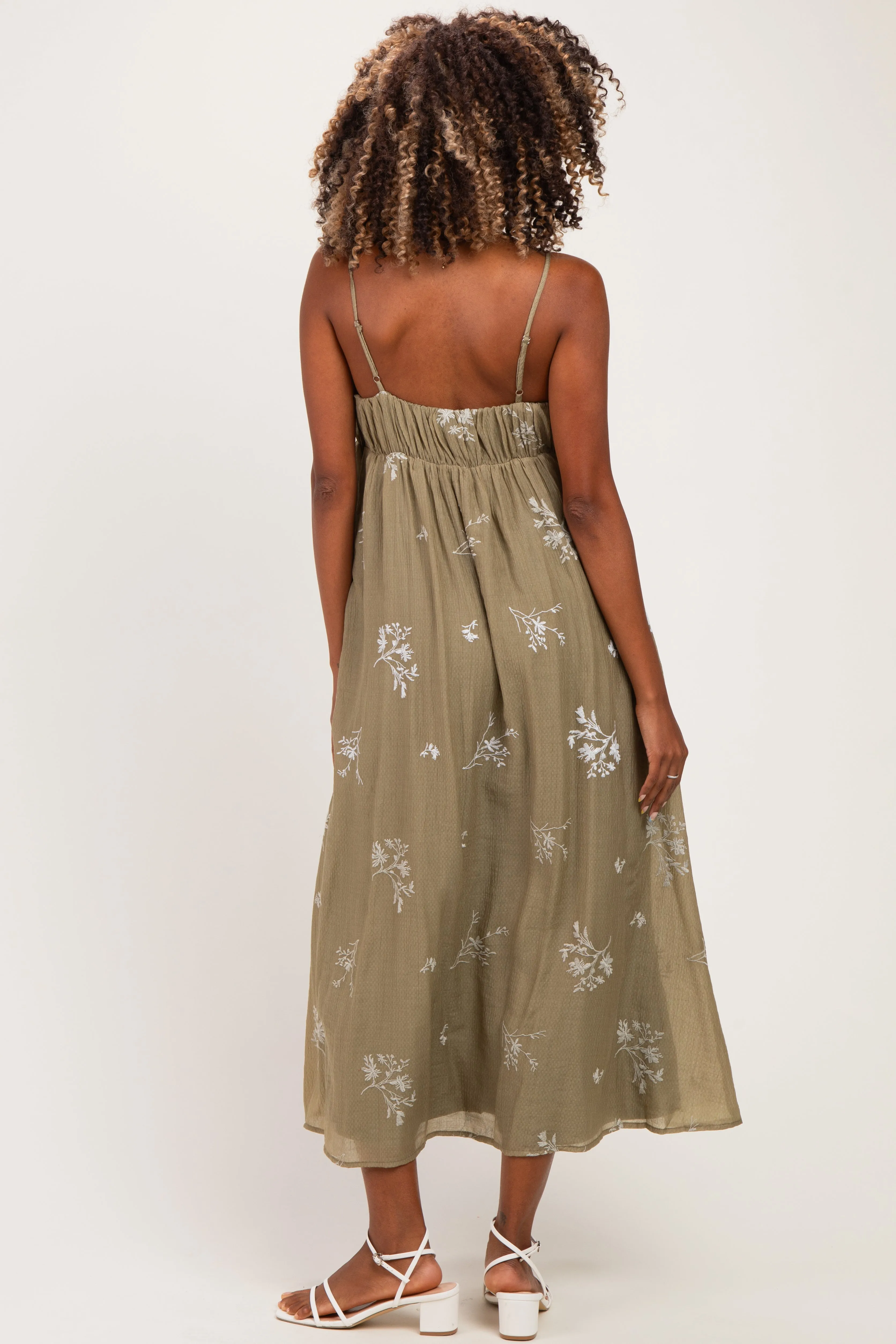 Olive Floral Sweetheart Pleated Maternity Midi Dress sold by Pinkblush product image thumbnail 3