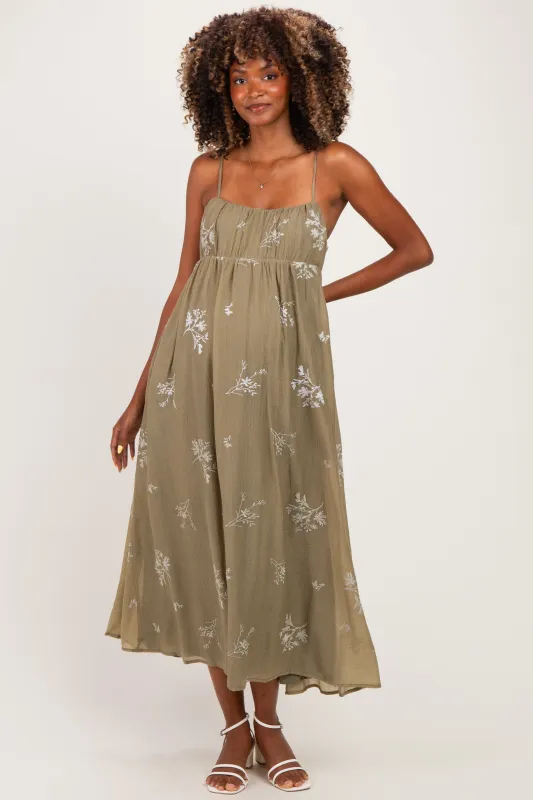 Olive Floral Sweetheart Pleated Maternity Midi Dress made by Storia