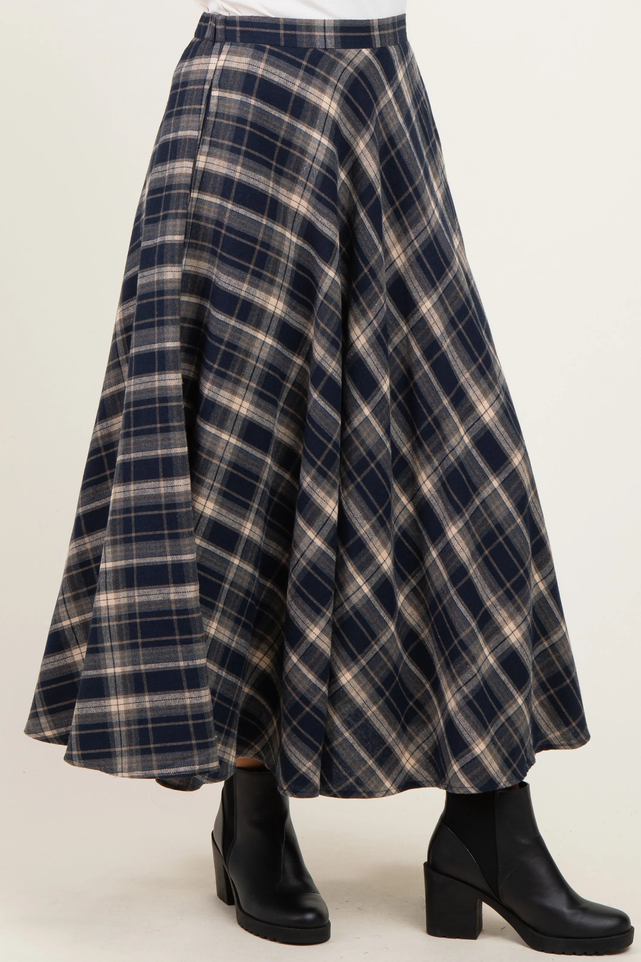 Navy Plaid A-Line Maxi Skirt sold by Pinkblush product image thumbnail 3