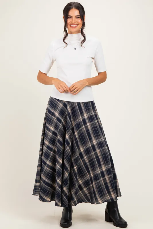Navy Plaid A-Line Maxi Skirt made by Lalavon