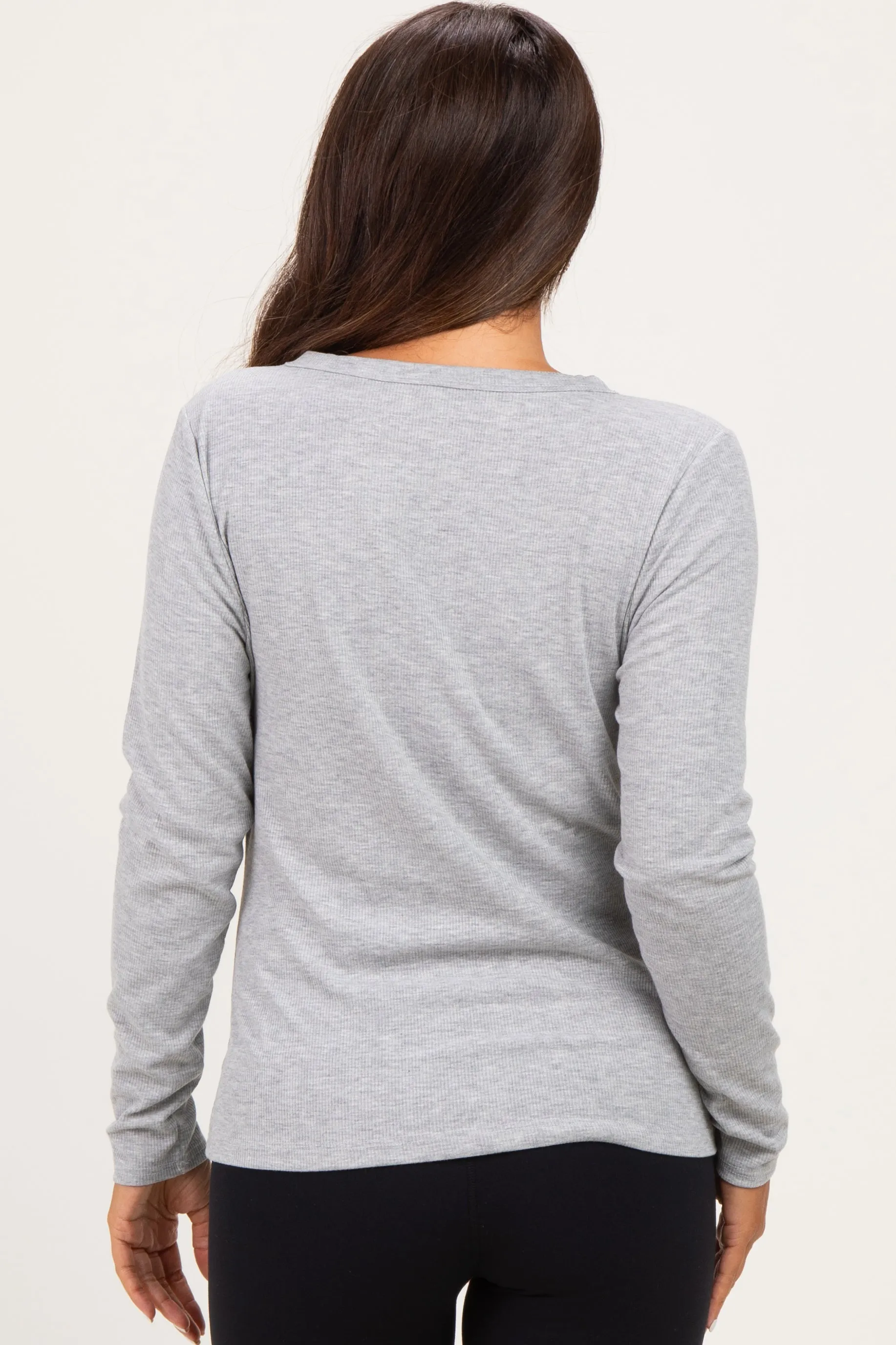 Heather Grey Fitted Ribbed Maternity Long Sleeve sold by Pinkblush product image thumbnail 4