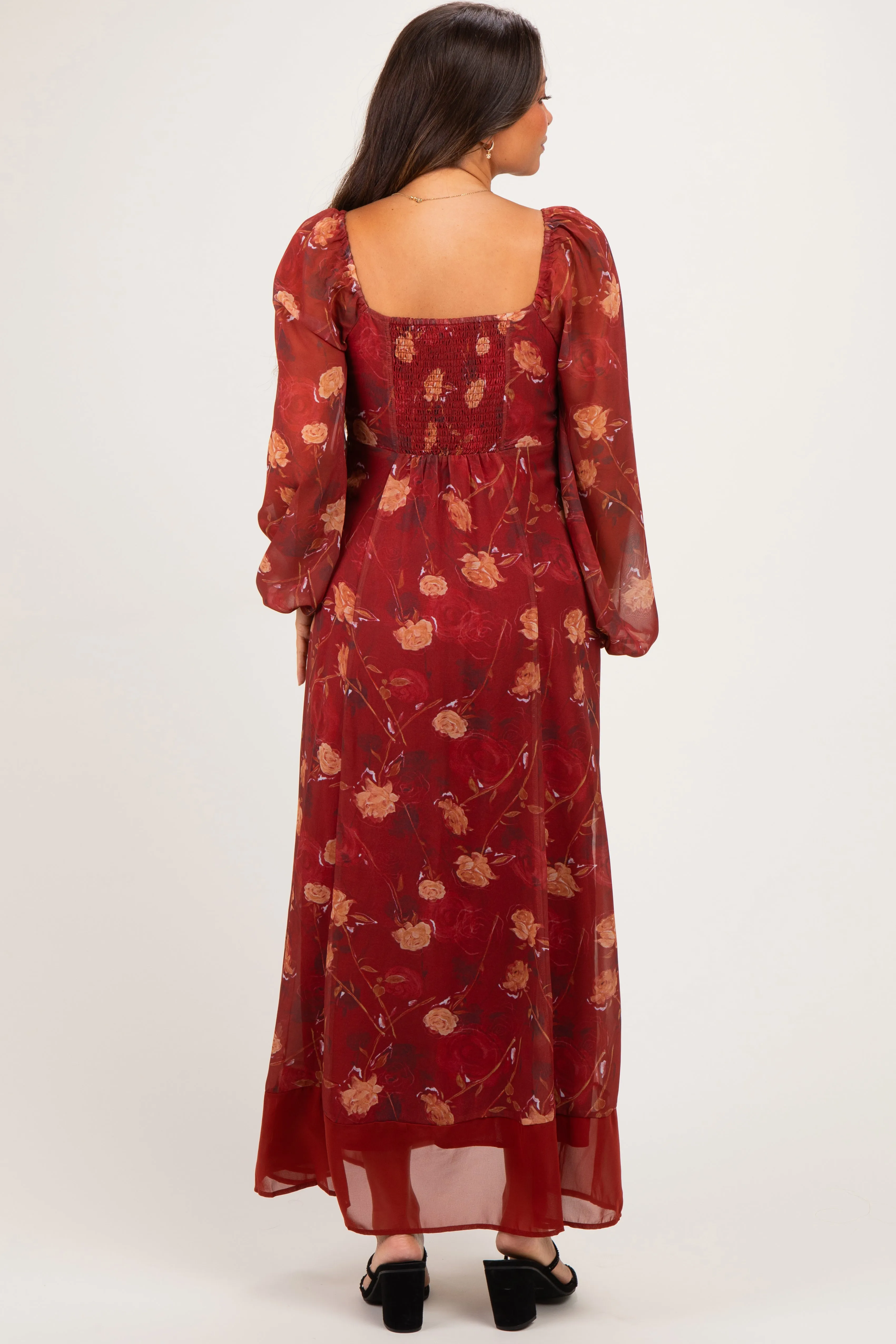 Burnt Ginger Floral Mesh Front Tie Maternity Maxi Dress sold by Pinkblush product image thumbnail 4
