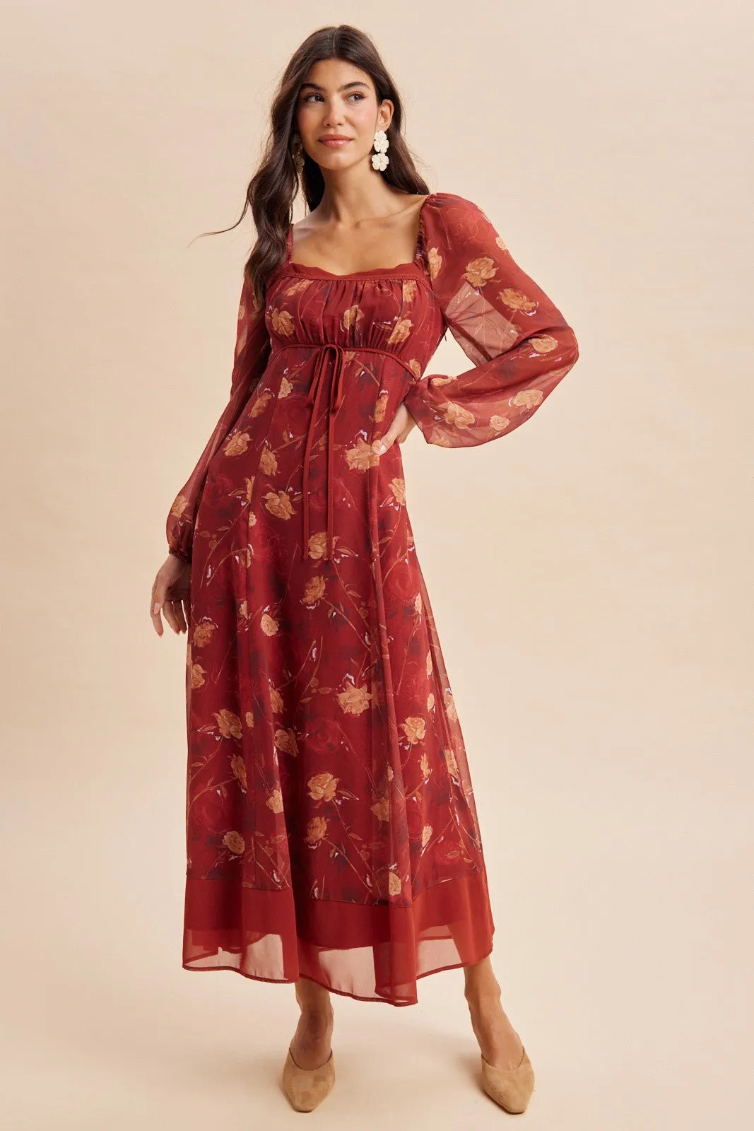 Burnt Ginger Floral Mesh Front Tie Maternity Maxi Dress sold by Pinkblush product image thumbnail 5