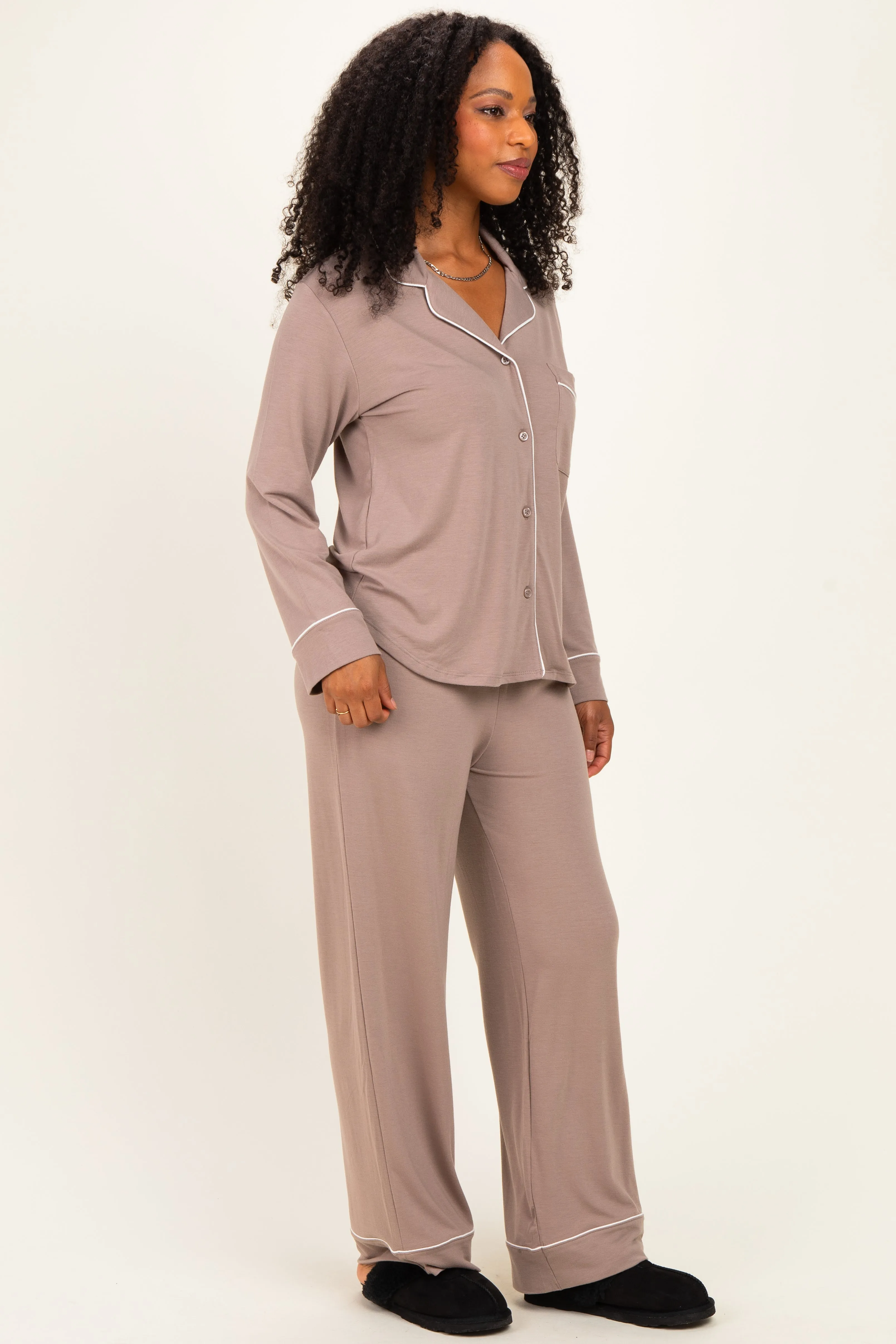 Cocoa Button Down Top Wide Leg Pant Pajama Set sold by Pinkblush product image thumbnail 2