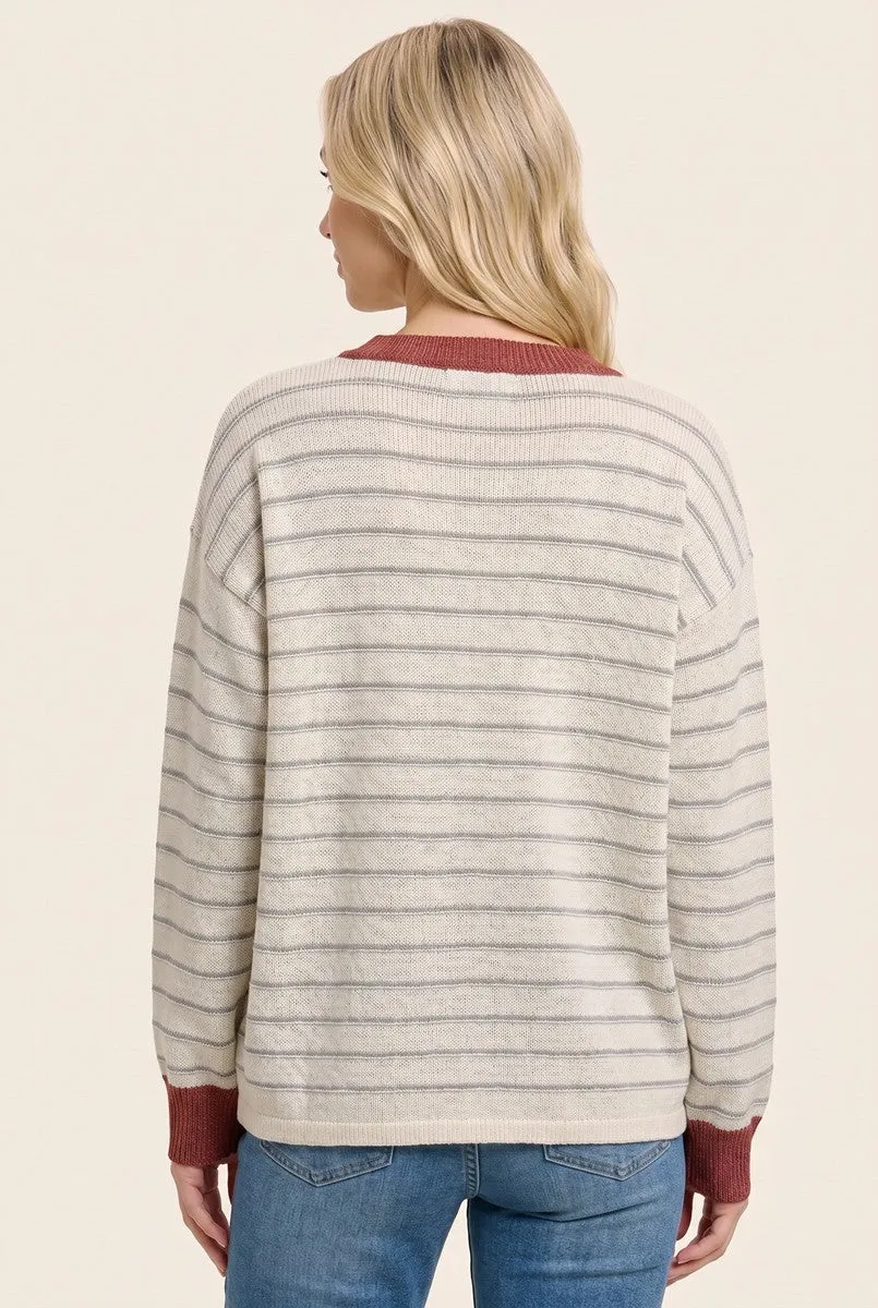 Rust Striped Solid Trim V-Neck Sweater sold by Pinkblush product image thumbnail 2