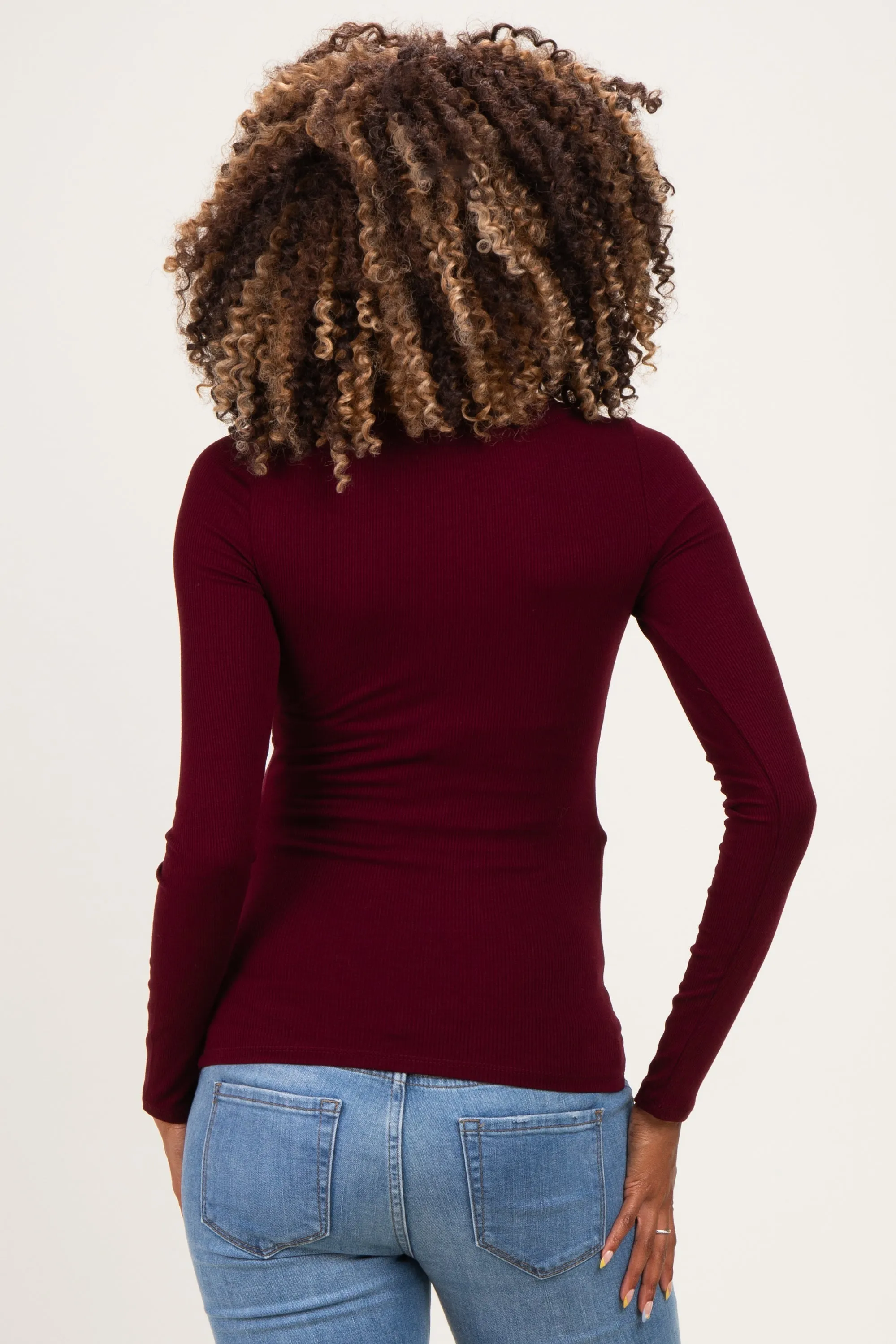 Burgundy Ribbed Scoop Neck Long Sleeve Maternity Top sold by Pinkblush product image thumbnail 4