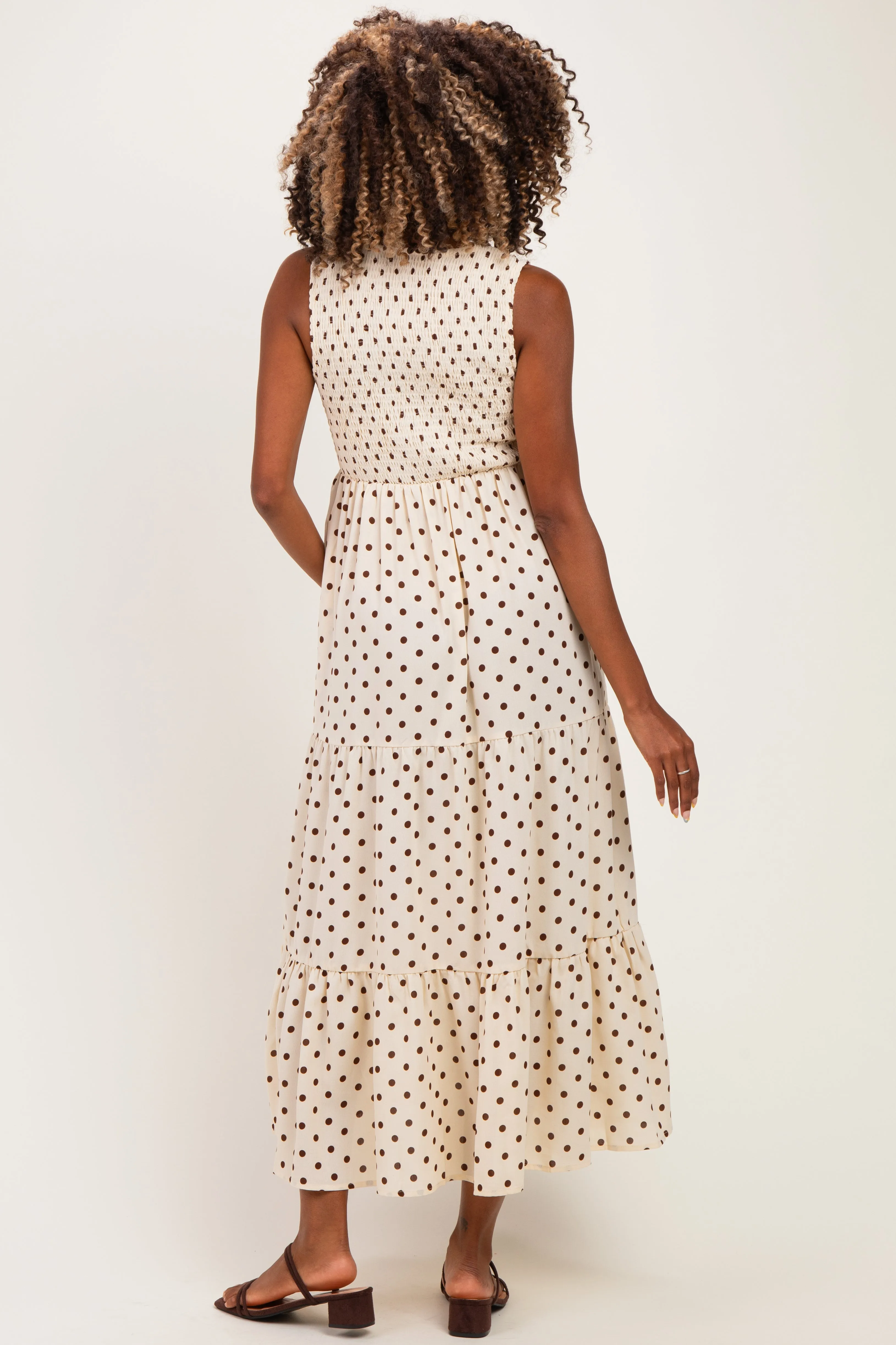 Cream Polka Dot Smocked Tiered Maternity Maxi Dress sold by Pinkblush product image thumbnail 3