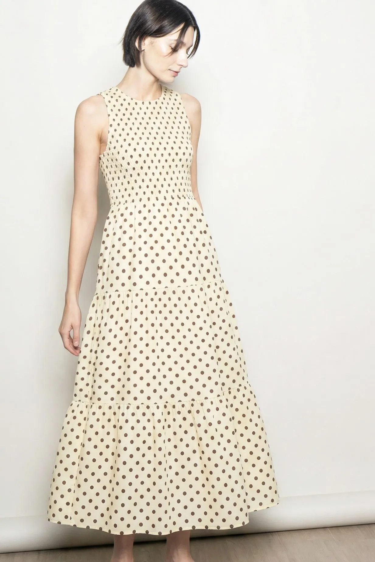 Cream Polka Dot Smocked Tiered Maternity Maxi Dress sold by Pinkblush product image thumbnail 4