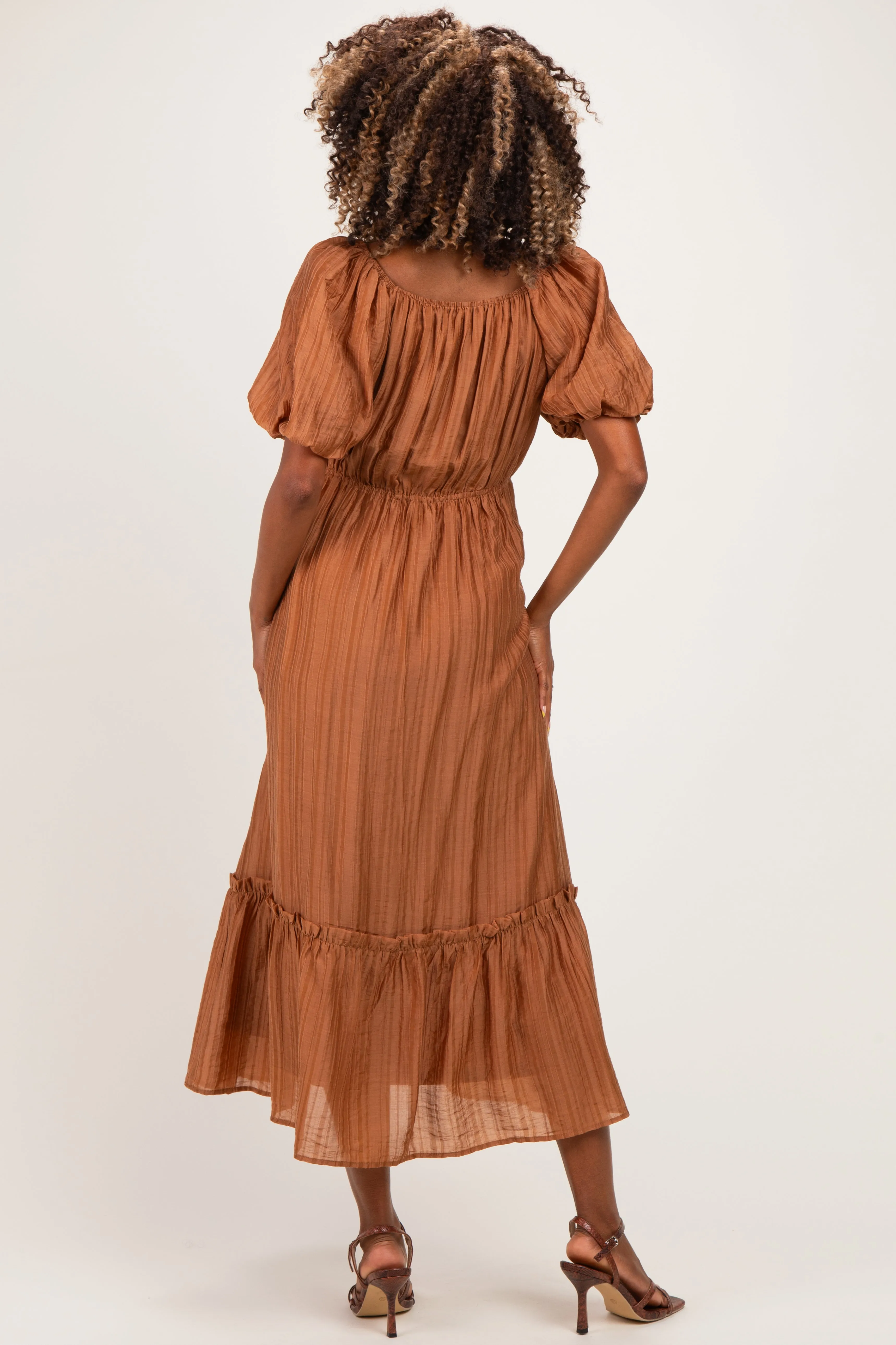 Mocha Textured Woven Square Neck Maternity Midi Dress sold by Pinkblush product image thumbnail 3