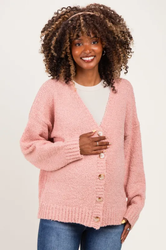 Ballet Pink Chenille Knit Button Front Maternity Cardigan made by Wishlist