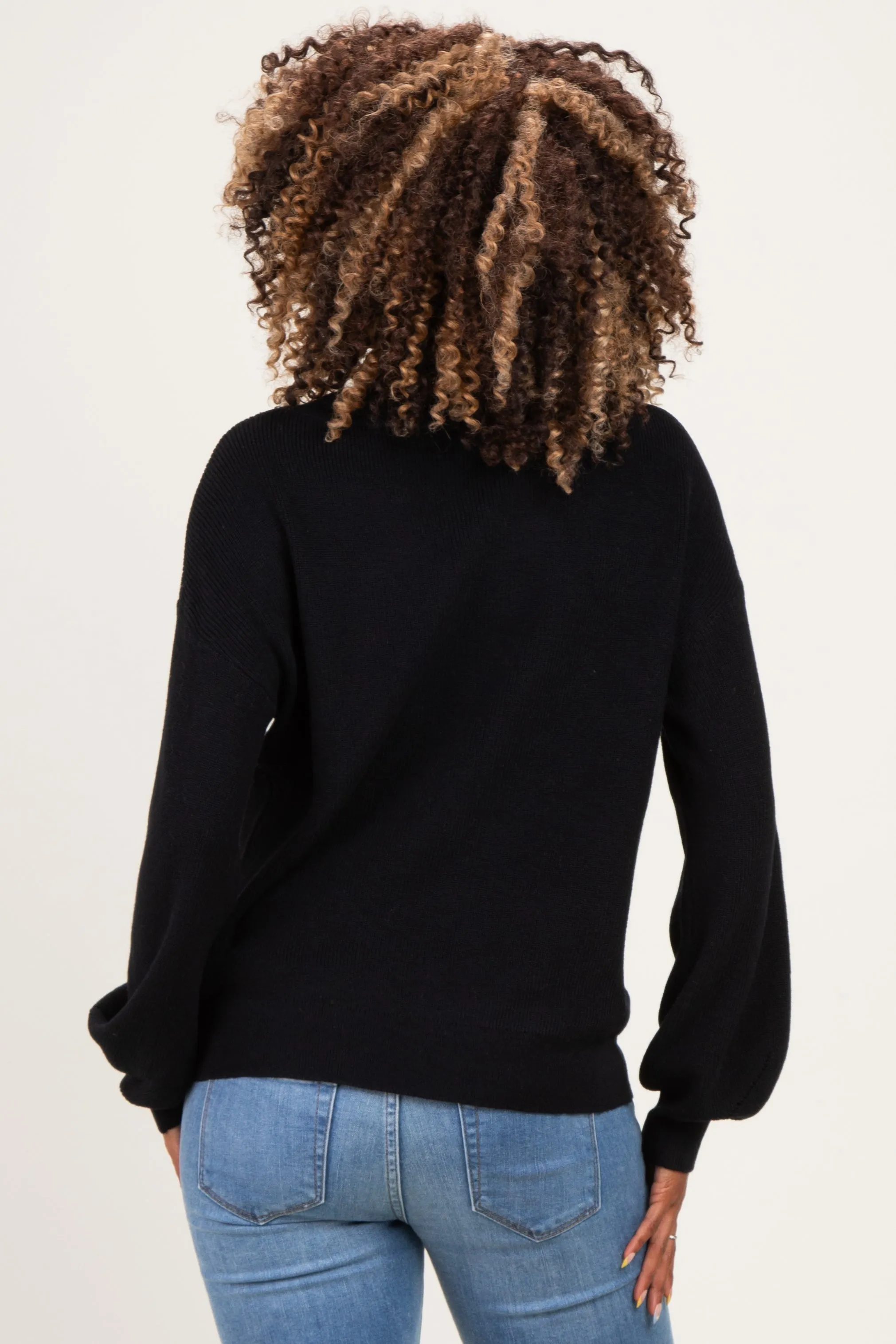 Black Balloon Sleeve Boat Neck Maternity Sweater sold by Pinkblush product image thumbnail 4