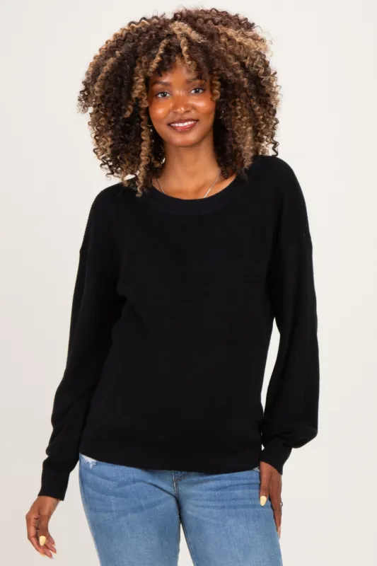 Black Balloon Sleeve Boat Neck Maternity Sweater made by Staccato