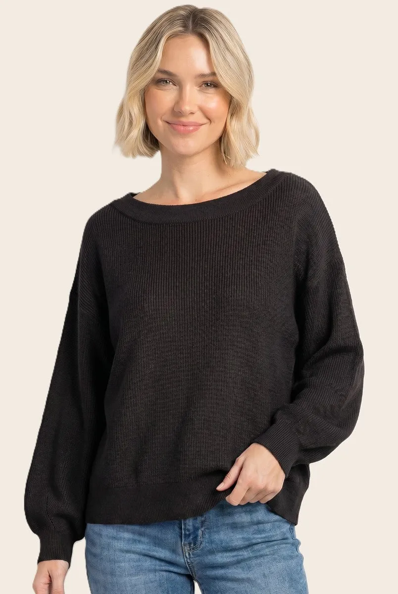 Black Balloon Sleeve Boat Neck Maternity Sweater sold by Pinkblush product image thumbnail 5