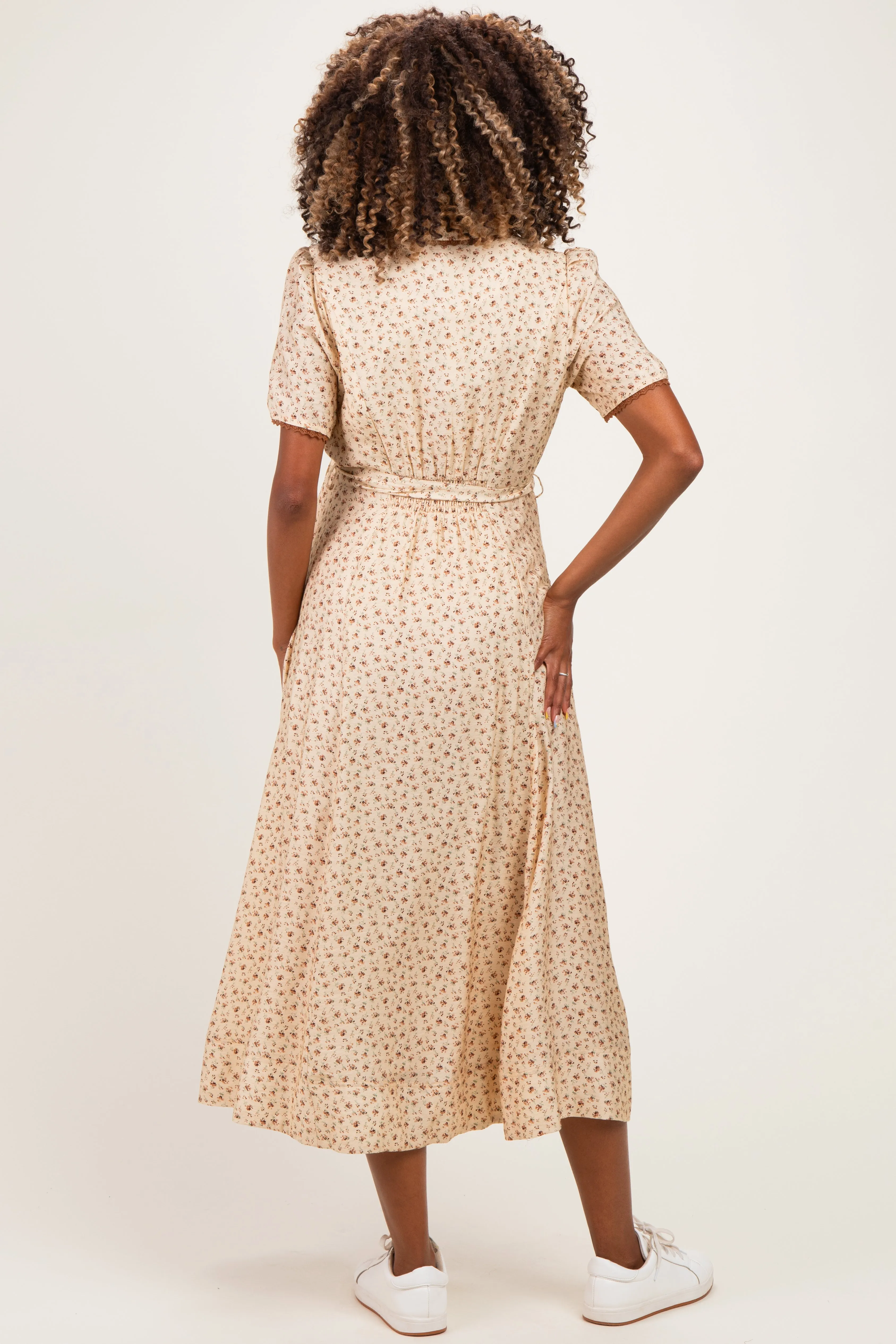 Buttercream Floral Button Down Tie Waist Maternity Midi Dress sold by Pinkblush product image thumbnail 3