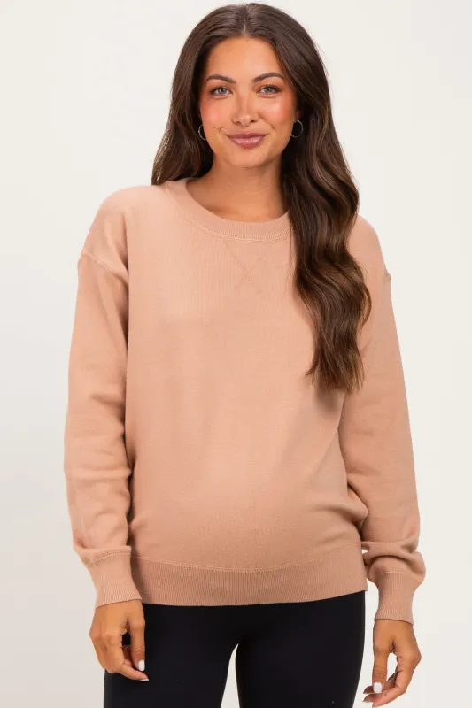 Light Camel Basic Pullover Maternity Sweater made by Staccato