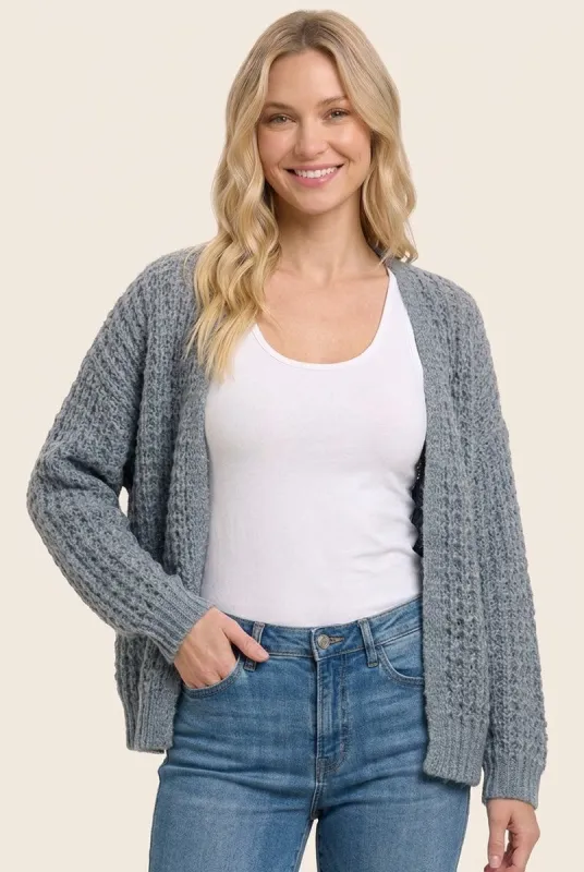 Grey Chunky Waffle Knit Open Cardigan made by Staccato