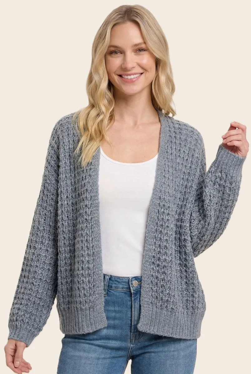 Grey Chunky Waffle Knit Open Cardigan sold by Pinkblush product image thumbnail 2