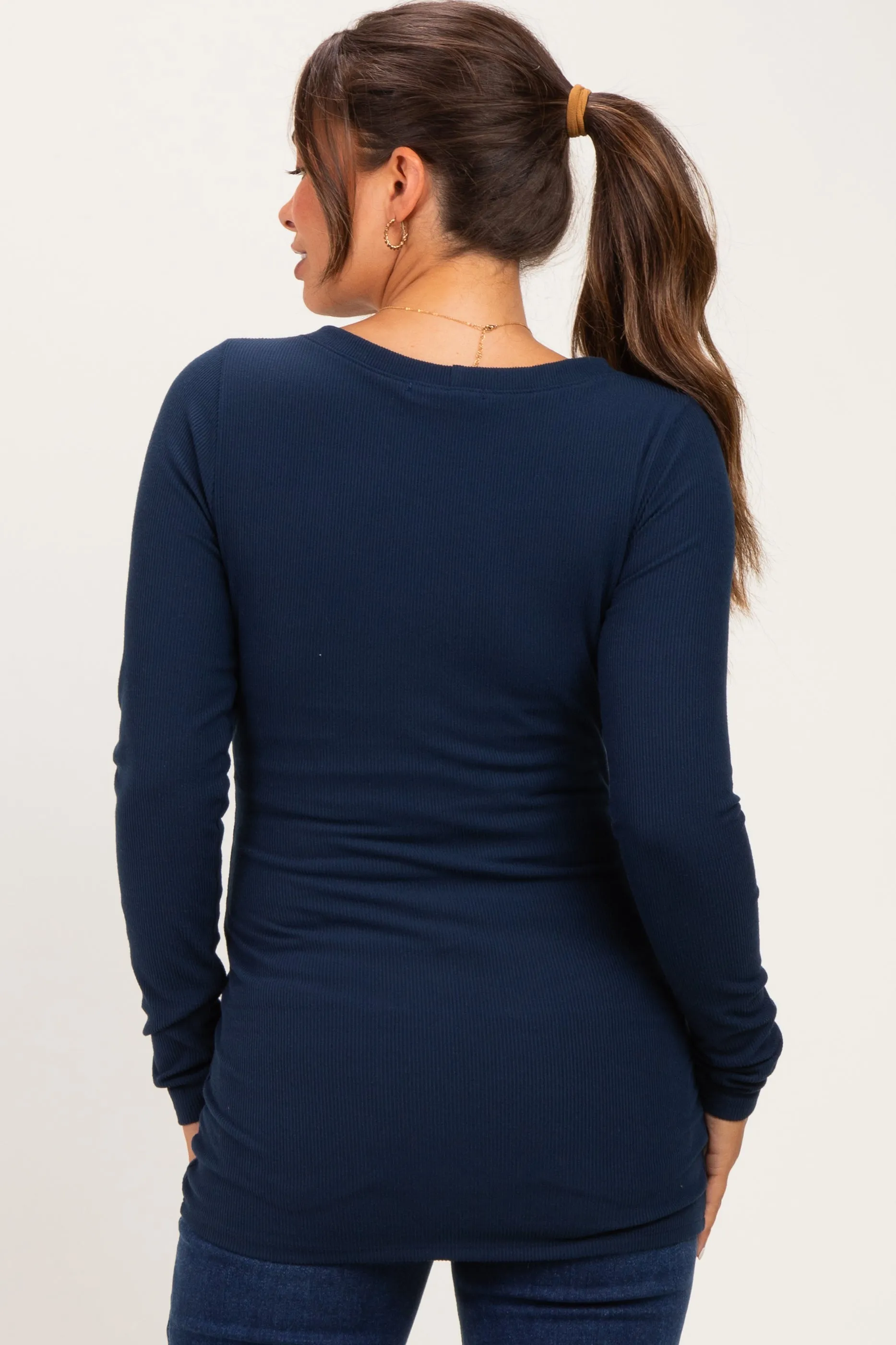 Navy Fitted Long Sleeve Wrap V-Neck Maternity Top sold by Pinkblush product image thumbnail 5