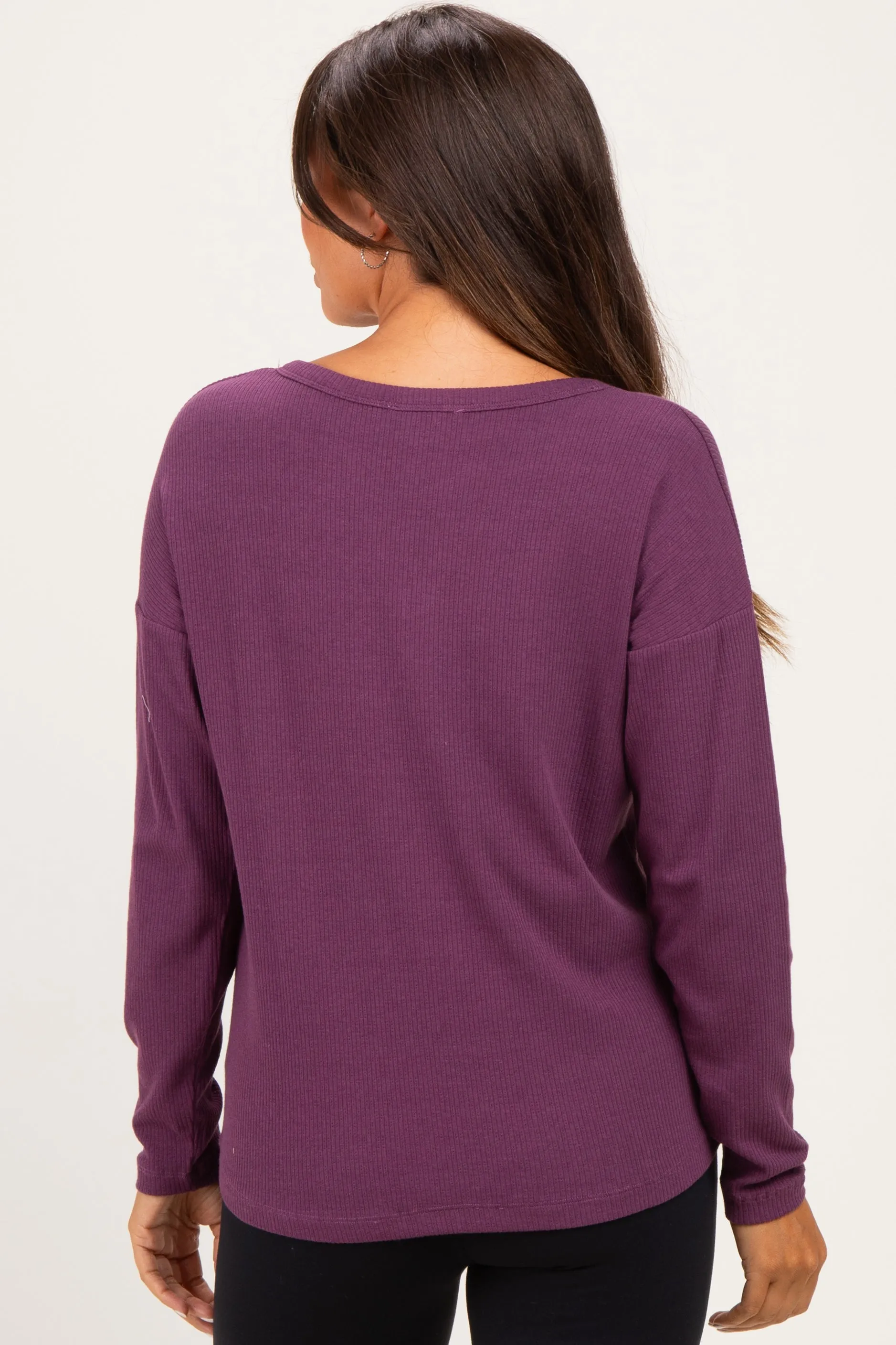 Plum Split Neck Oversized Brushed Knit Maternity Top sold by Pinkblush product image thumbnail 4