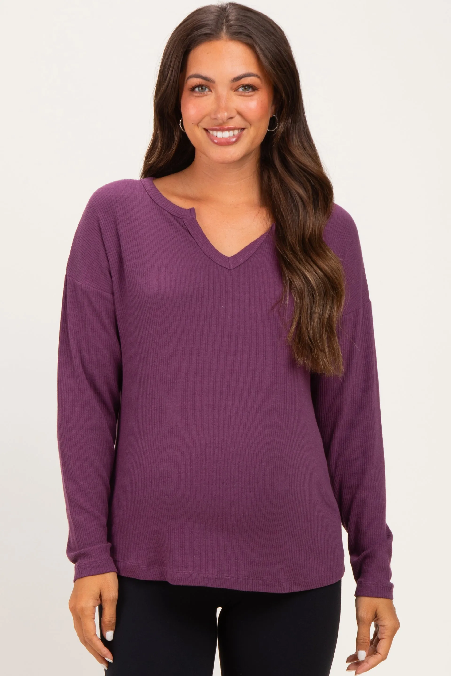 Plum Split Neck Oversized Brushed Knit Maternity Top sold by Pinkblush