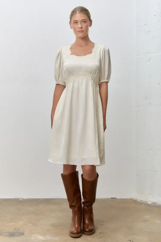 Cream Short Sleeve Lace Trim Dress made by Polagram