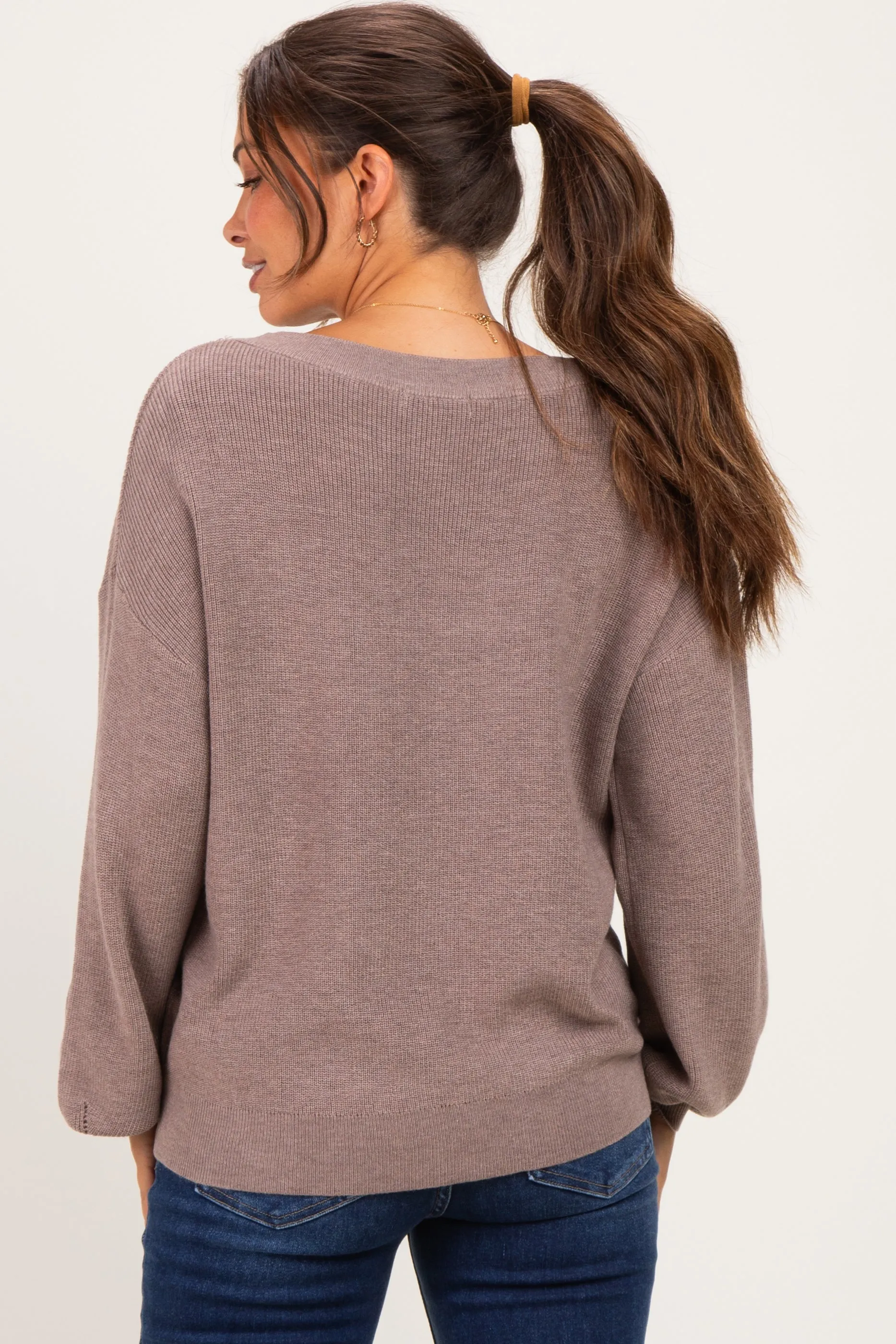 Mocha Balloon Sleeve Boat Neck Maternity Sweater sold by Pinkblush product image thumbnail 4