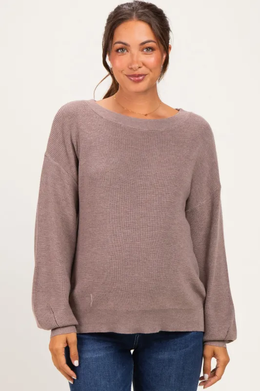 Mocha Balloon Sleeve Boat Neck Maternity Sweater made by Staccato
