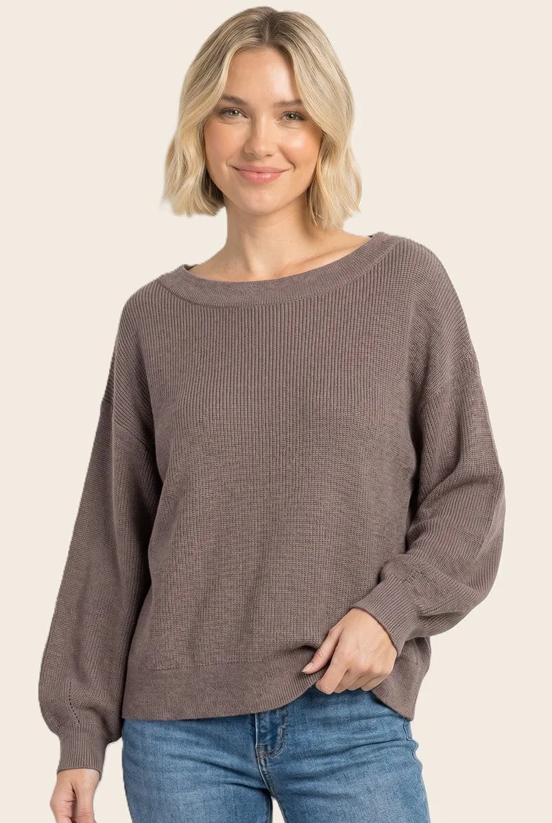 Mocha Balloon Sleeve Boat Neck Maternity Sweater sold by Pinkblush product image thumbnail 5
