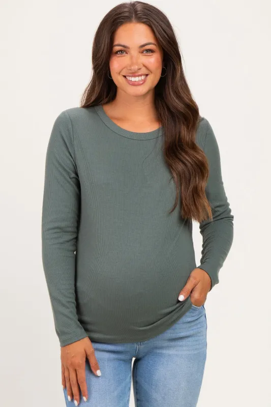 Olive Fitted Ribbed Maternity Long Sleeve made by Staccato