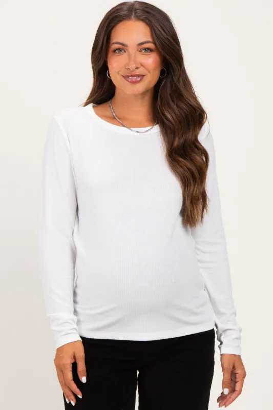 Ivory Fitted Ribbed Maternity Long Sleeve made by Staccato