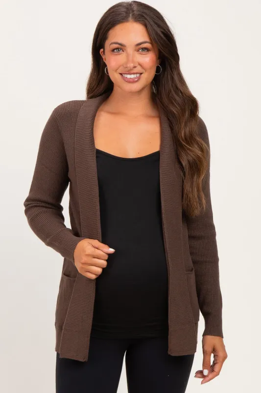 Chocolate Mini Waffle Knit Maternity Sweater Cardigan made by Staccato