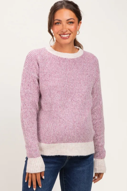 Berry Two Tone Ribbed Maternity Sweater made by Staccato