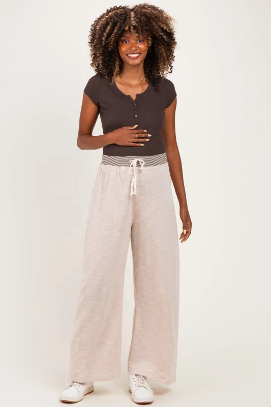 Oatmeal Contrast Waist Drawstring Maternity Pants made by HYFVE