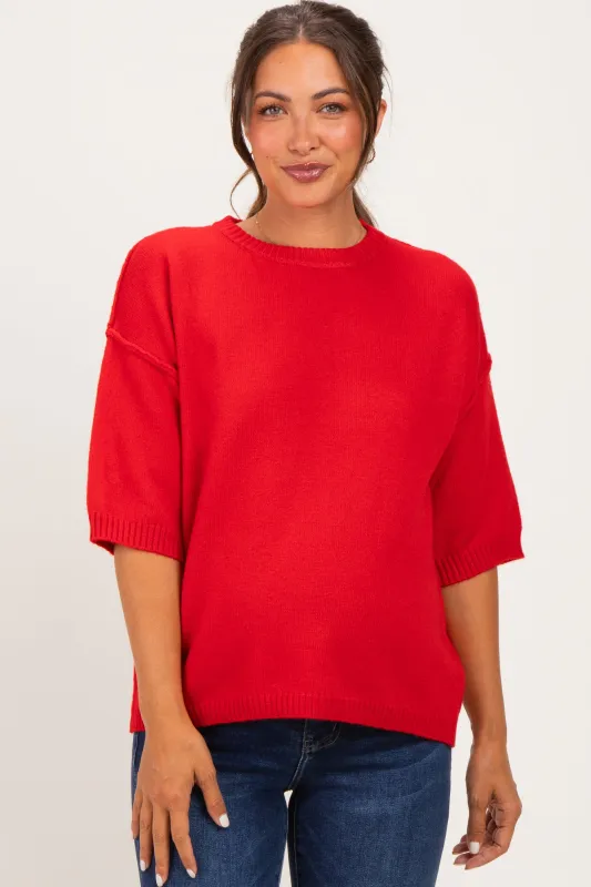 Red Basic Maternity Short Sleeve Sweater Top made by Staccato