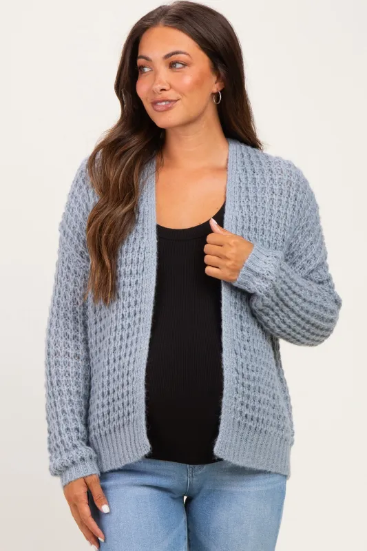 Grey Chunky Waffle Knit Maternity Open Cardigan made by Staccato