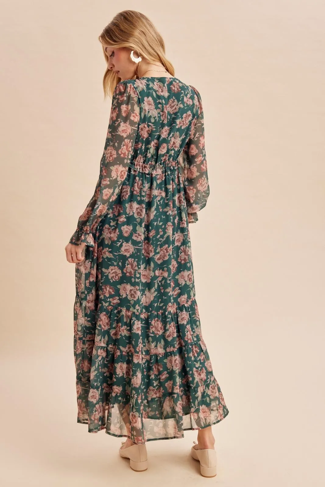 Eucalyptus Floral Chiffon Button Down Maxi Dress sold by Pinkblush product image thumbnail 5